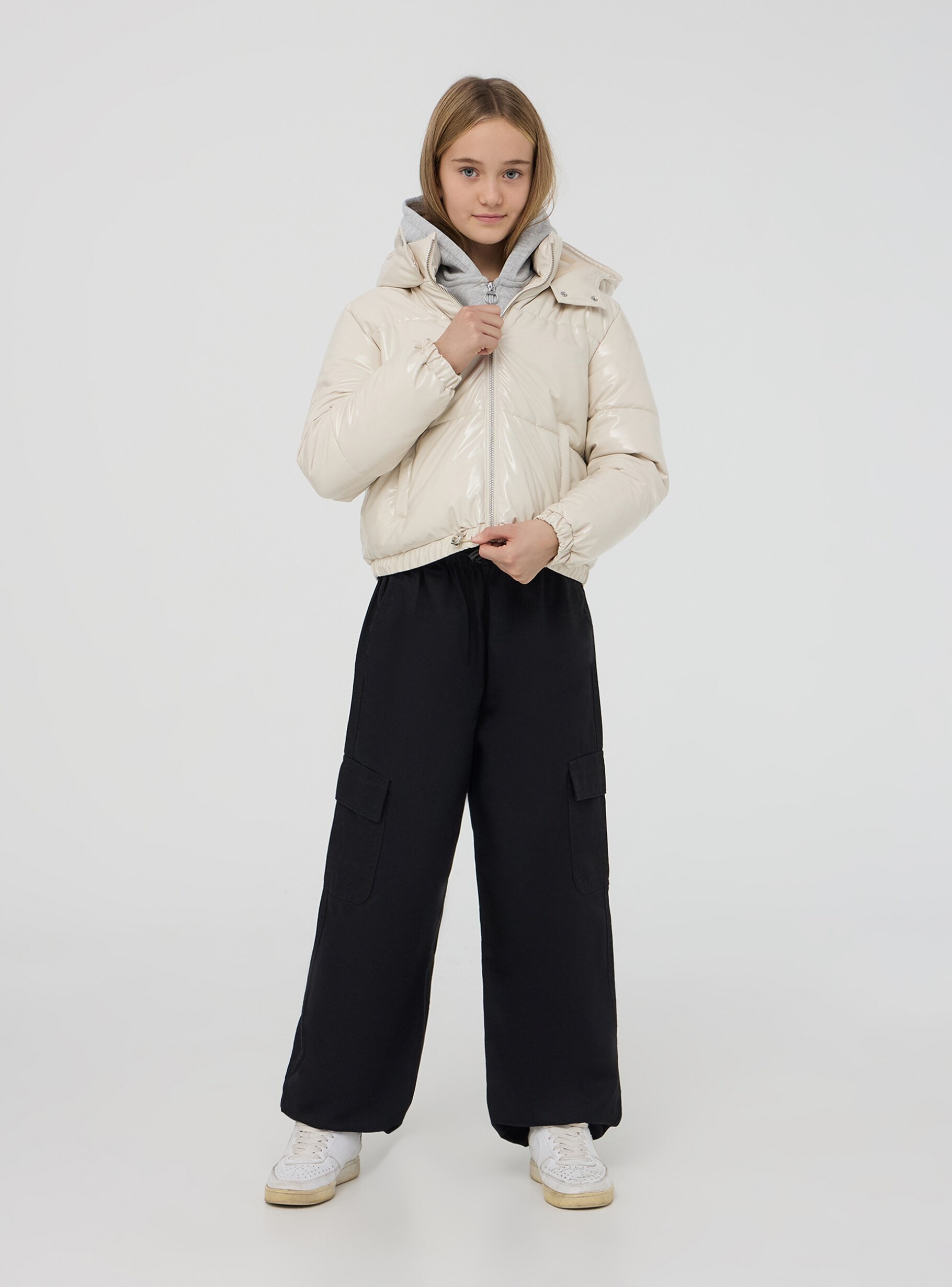 Cream Padded cropped jacket in vinyl effect fabric Buy Online Terranova