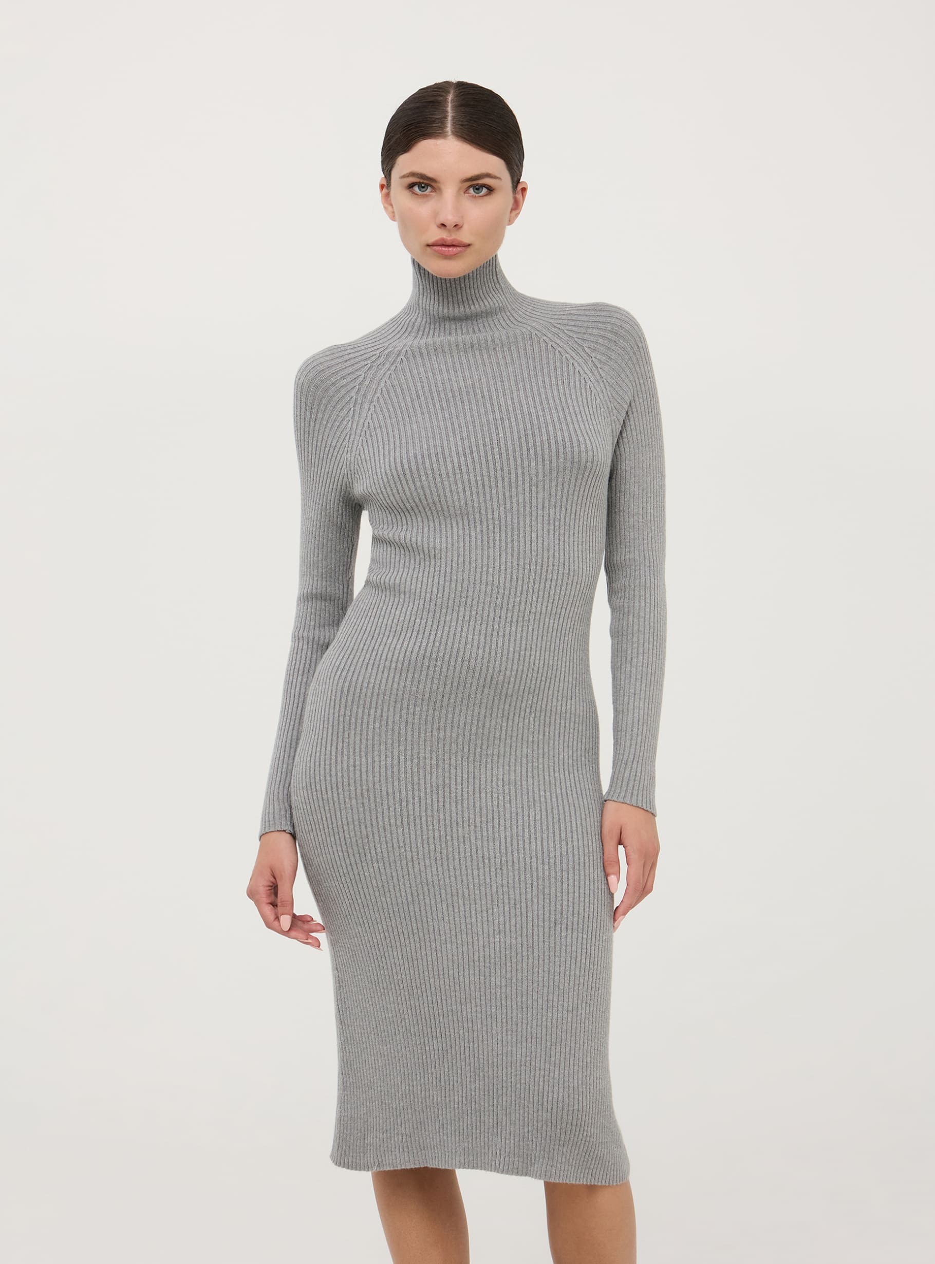 Vestito midi in maglia a dolcevita Grigio medio melange Acquista Online Terranova