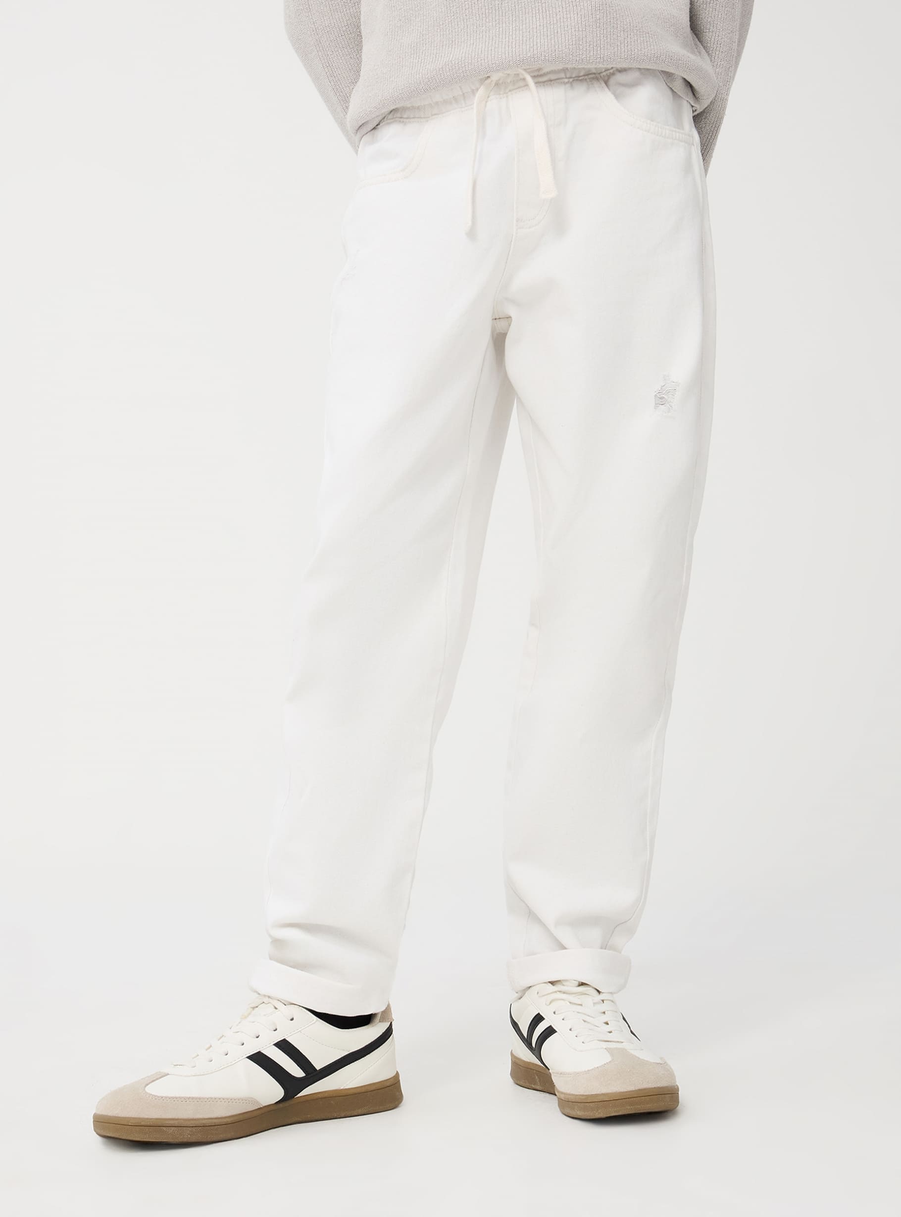 White wool Cotton drill joggers with rips Buy Online Terranova