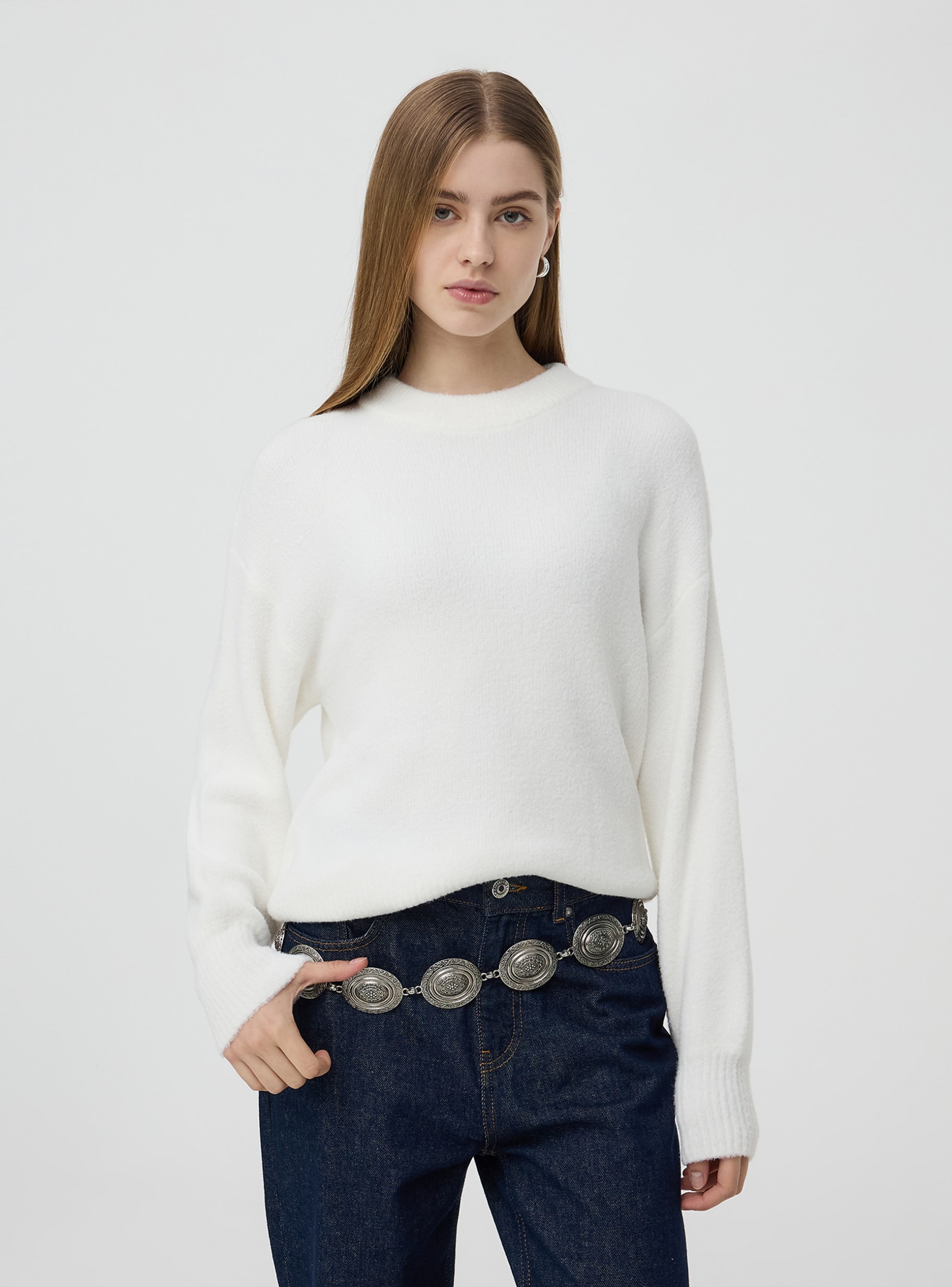 White balloon sleeve sweater on sale
