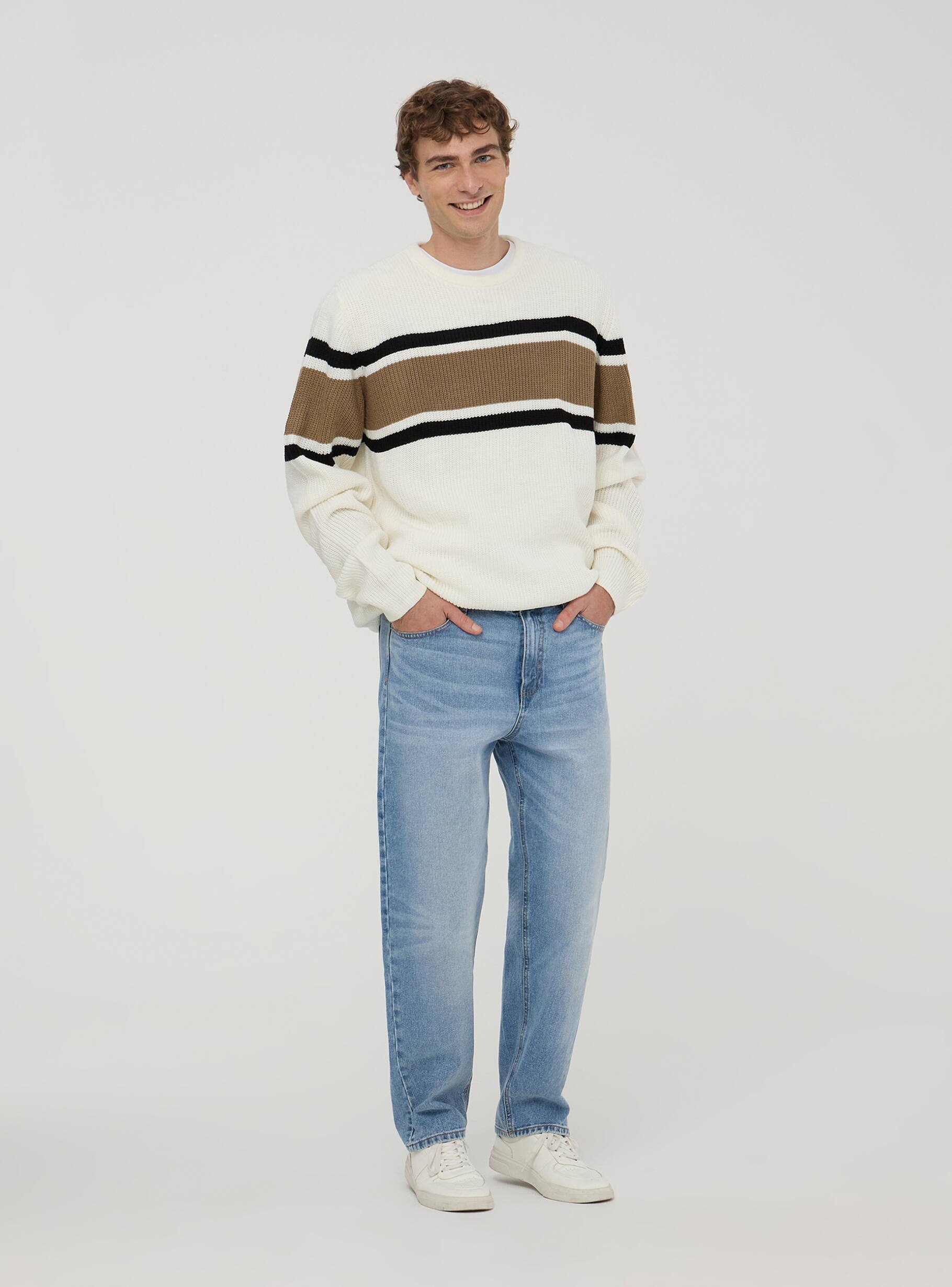 Var white woll Colour block striped jumper Buy Online Terranova