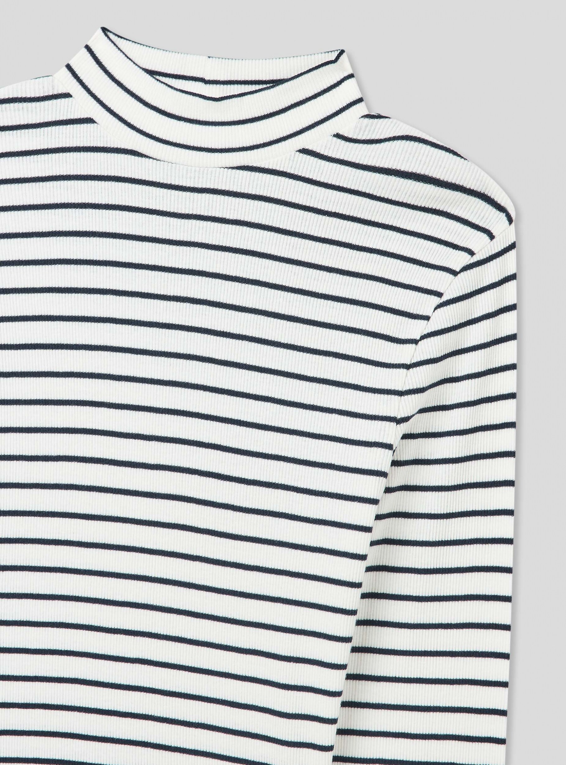 Var white woll Striped long sleeved mock polo neck T shirt Buy Online Terranova