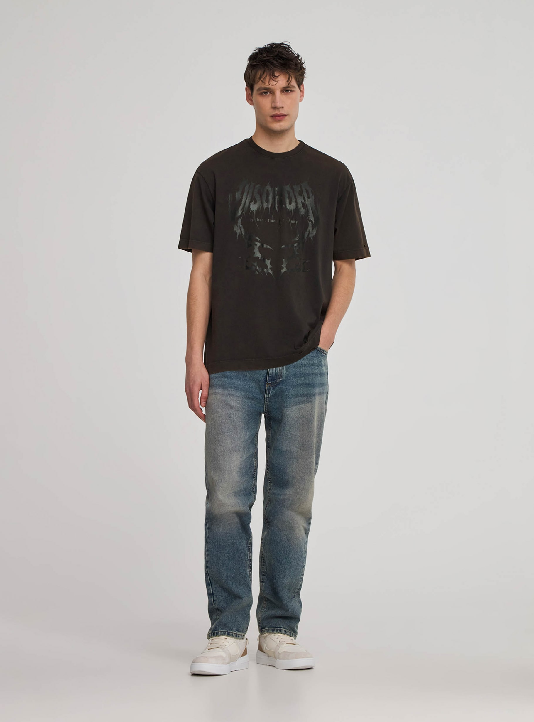 Tシャツ・カットソー RONRON PATCHWORK RUFFLE SHORT SLEEVE T SHIRT CHARCOAL RR25AS PATCHWORK RUFFLE SHORT SLEEVE T SHIRT CHARCOAL - RONRON 론론