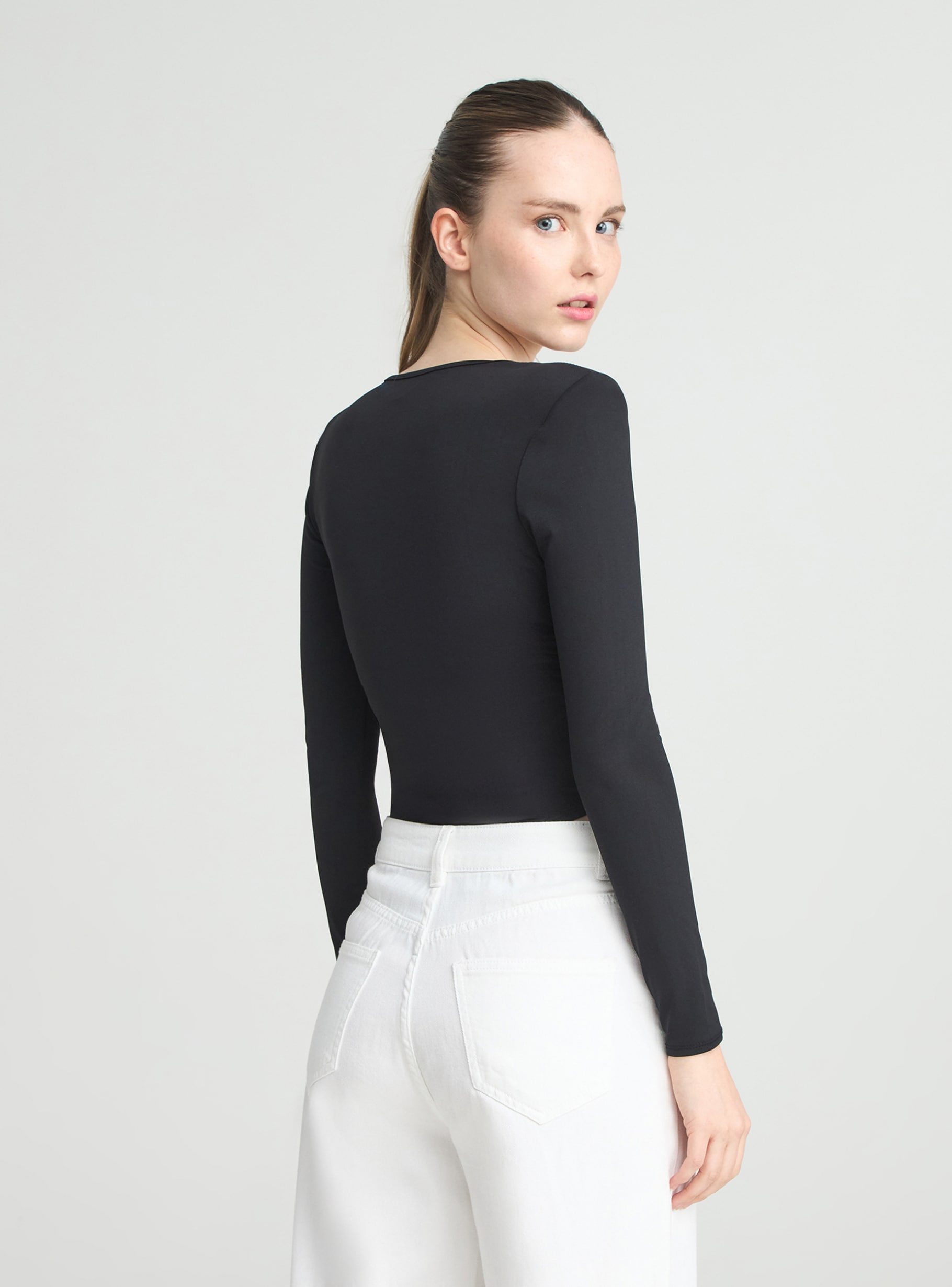 Black Long-sleeved bodysuit with square neckline - Buy