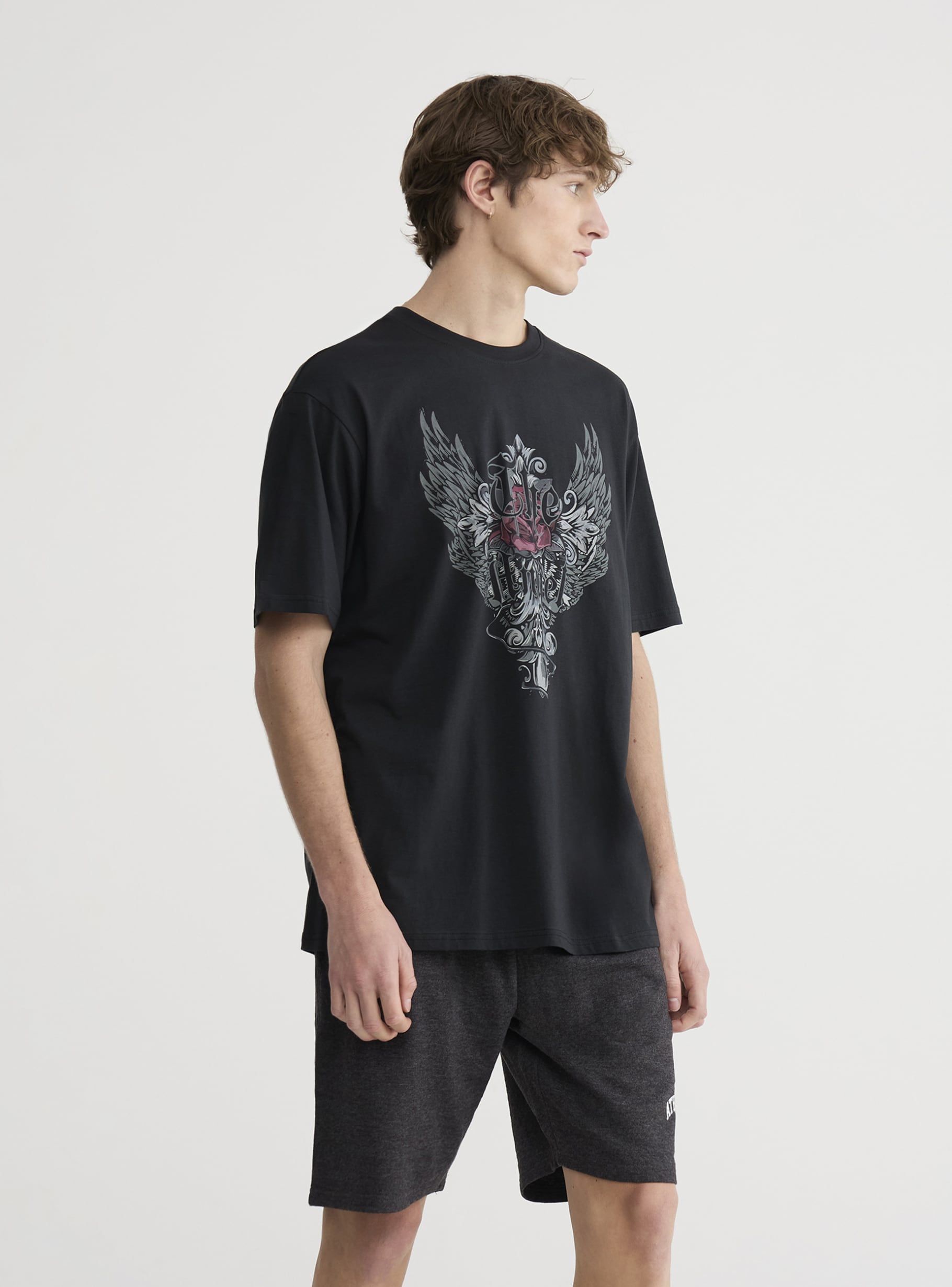 T shirt over stampa rock Antracite Acquista Online Terranova