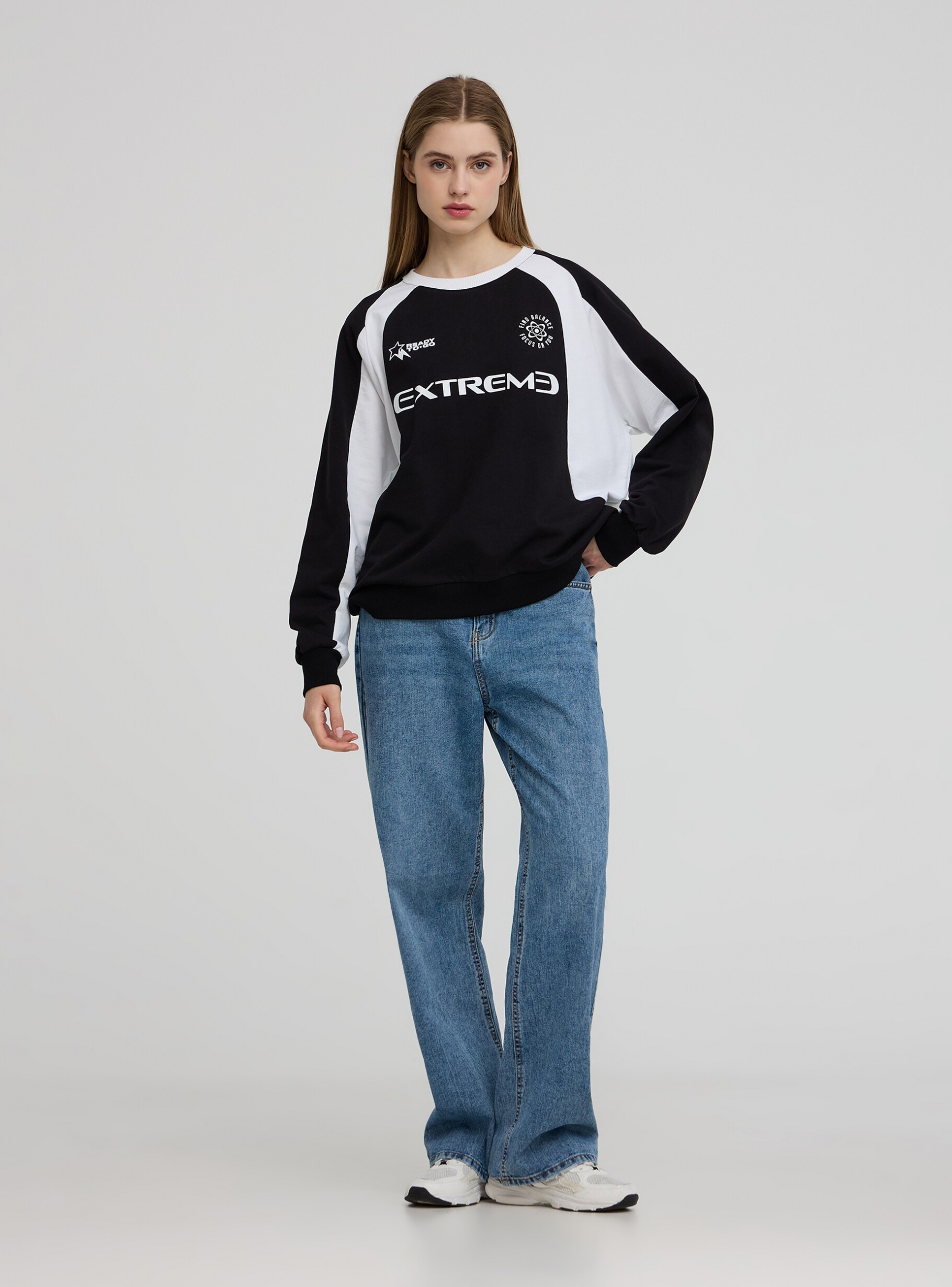Black Hoodless maxi sweatshirt with sport print Buy Online Terranova