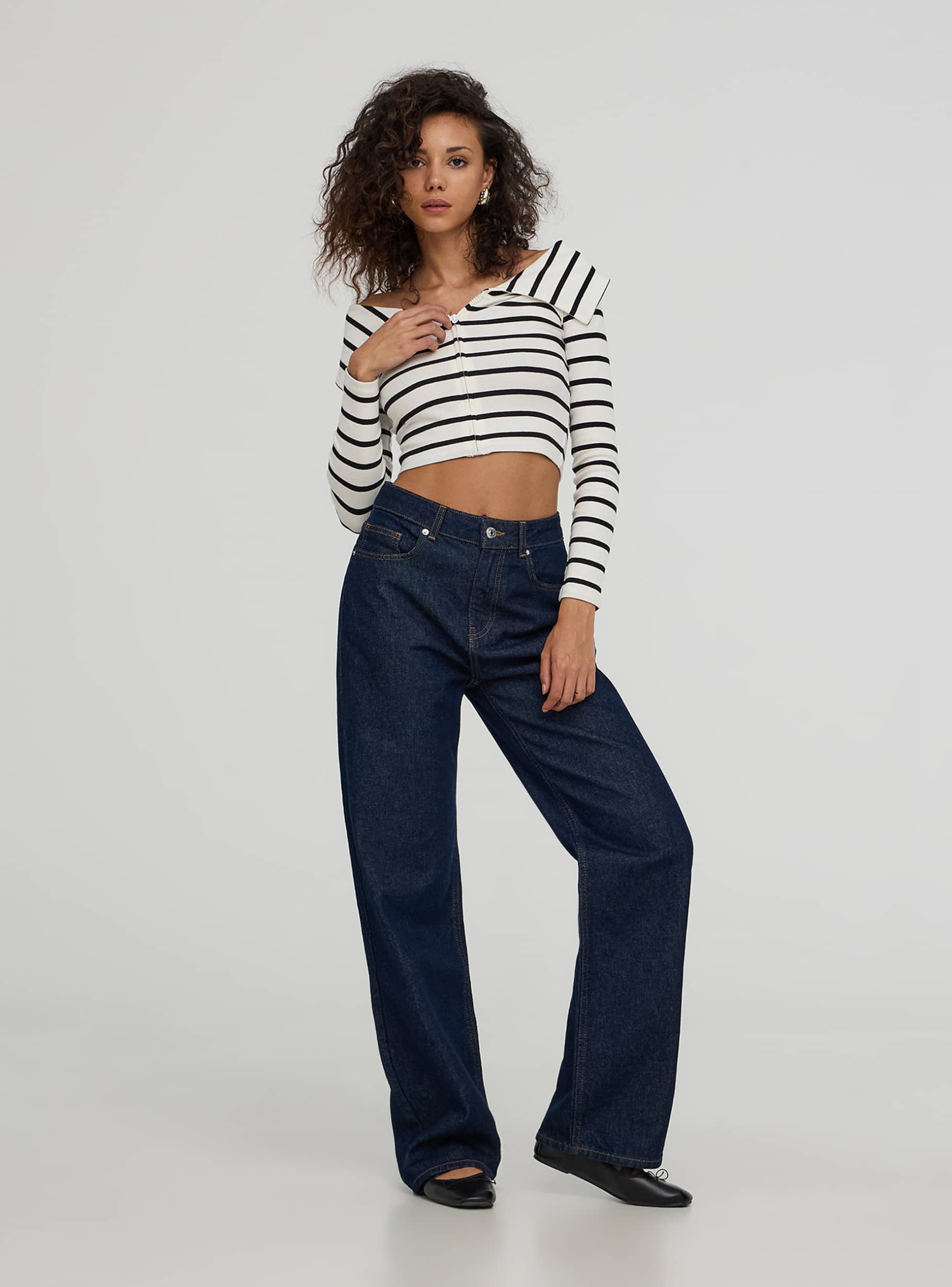 Dark blue denim Wide leg dark jeans Buy Online Terranova