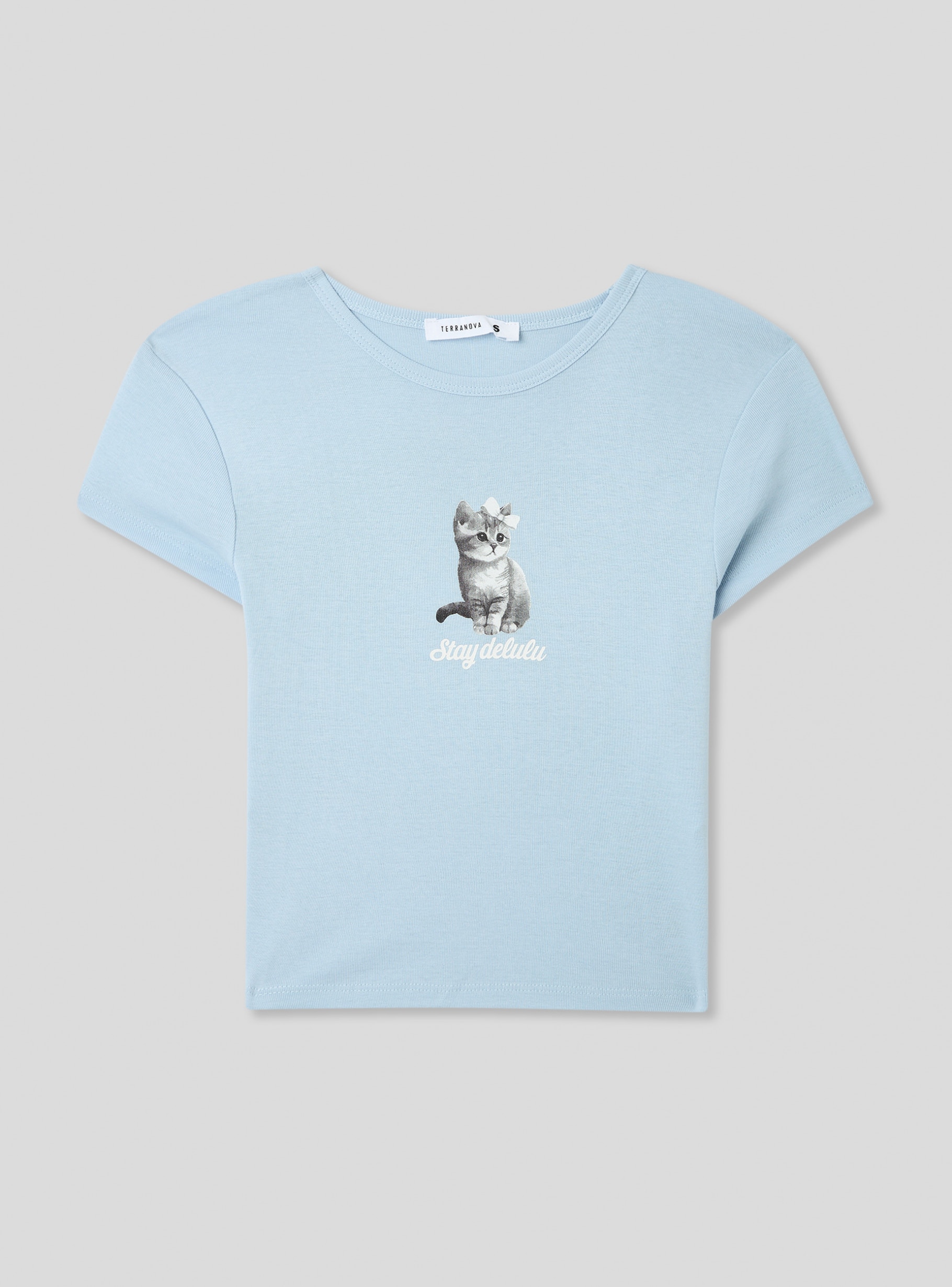 ◆ITZAVIBE◆ its21002 cat guide crop t-shirt sky blue i-ts21 ITZAVIBE | Cat Guide Crop T-Shirt 스타일