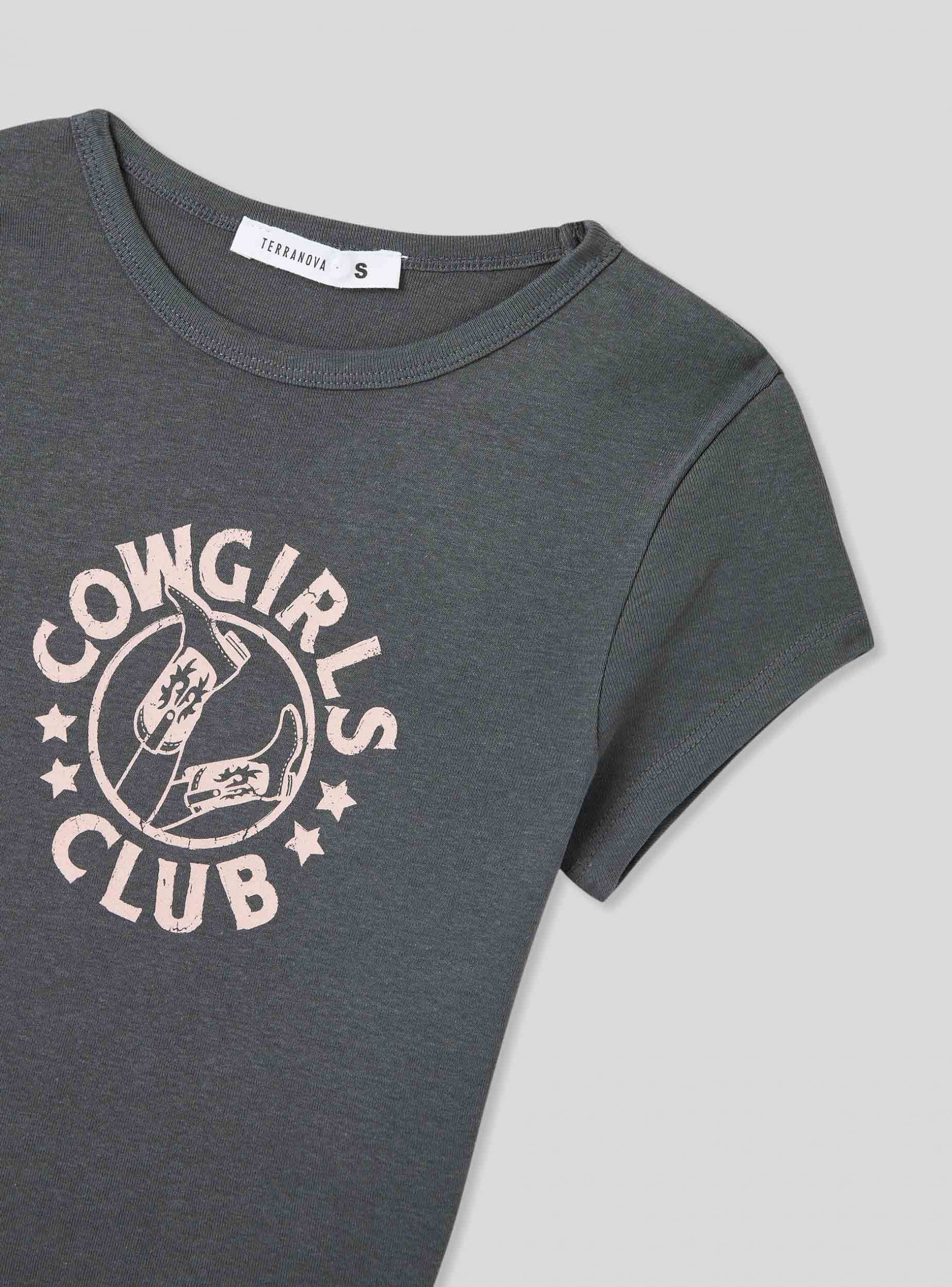 Grey dark Cropped T-shirt with a rodeo print - Buy Online