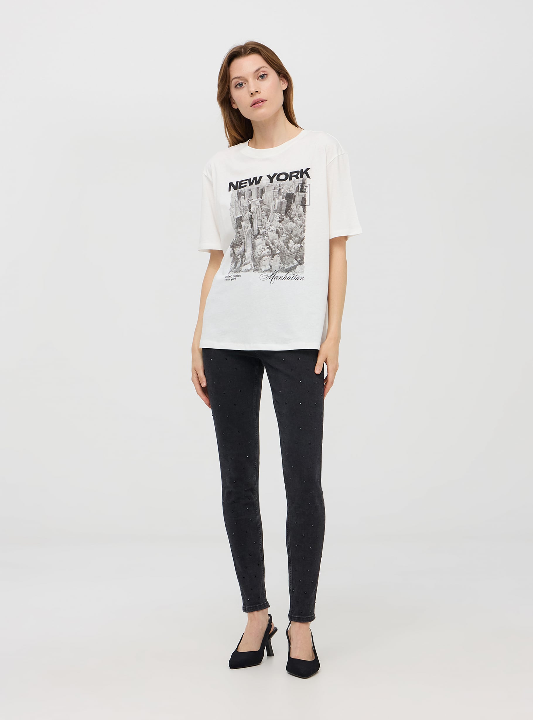 White wool Loose city print T-shirt - Buy Online | Terranova