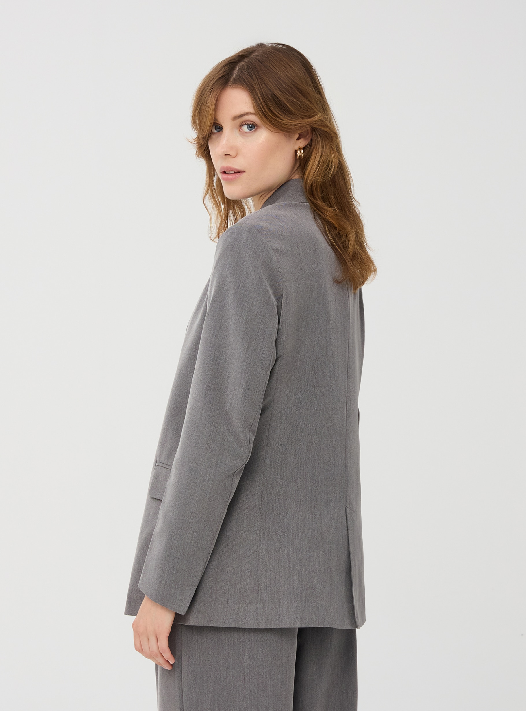 Middle grey melange Fitted melange jacket with button - Buy Middle grey melange Fitted melange jacket with button - Buy