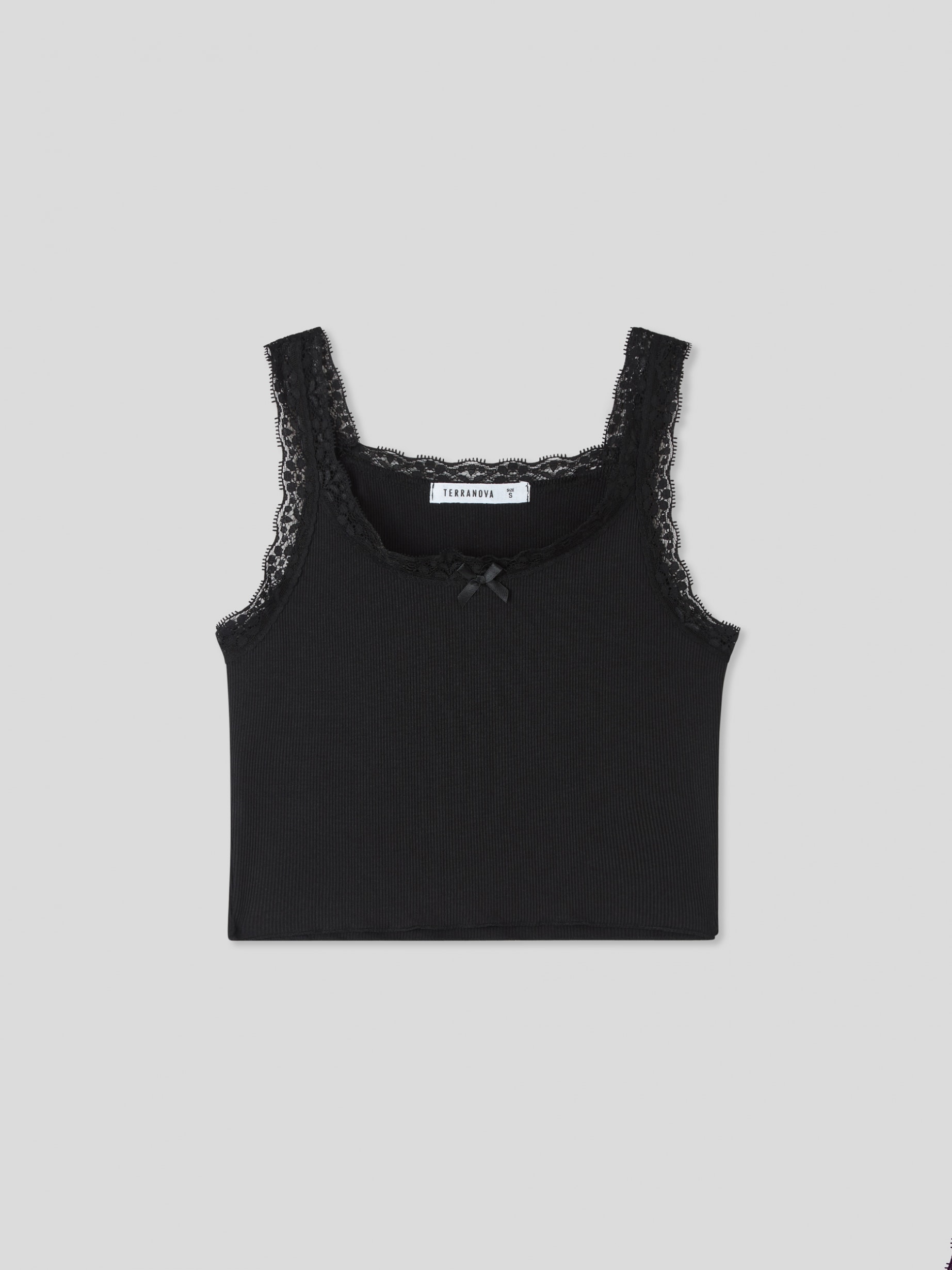 Black Lace tank top with lingerie bow - Buy Online | Terranova