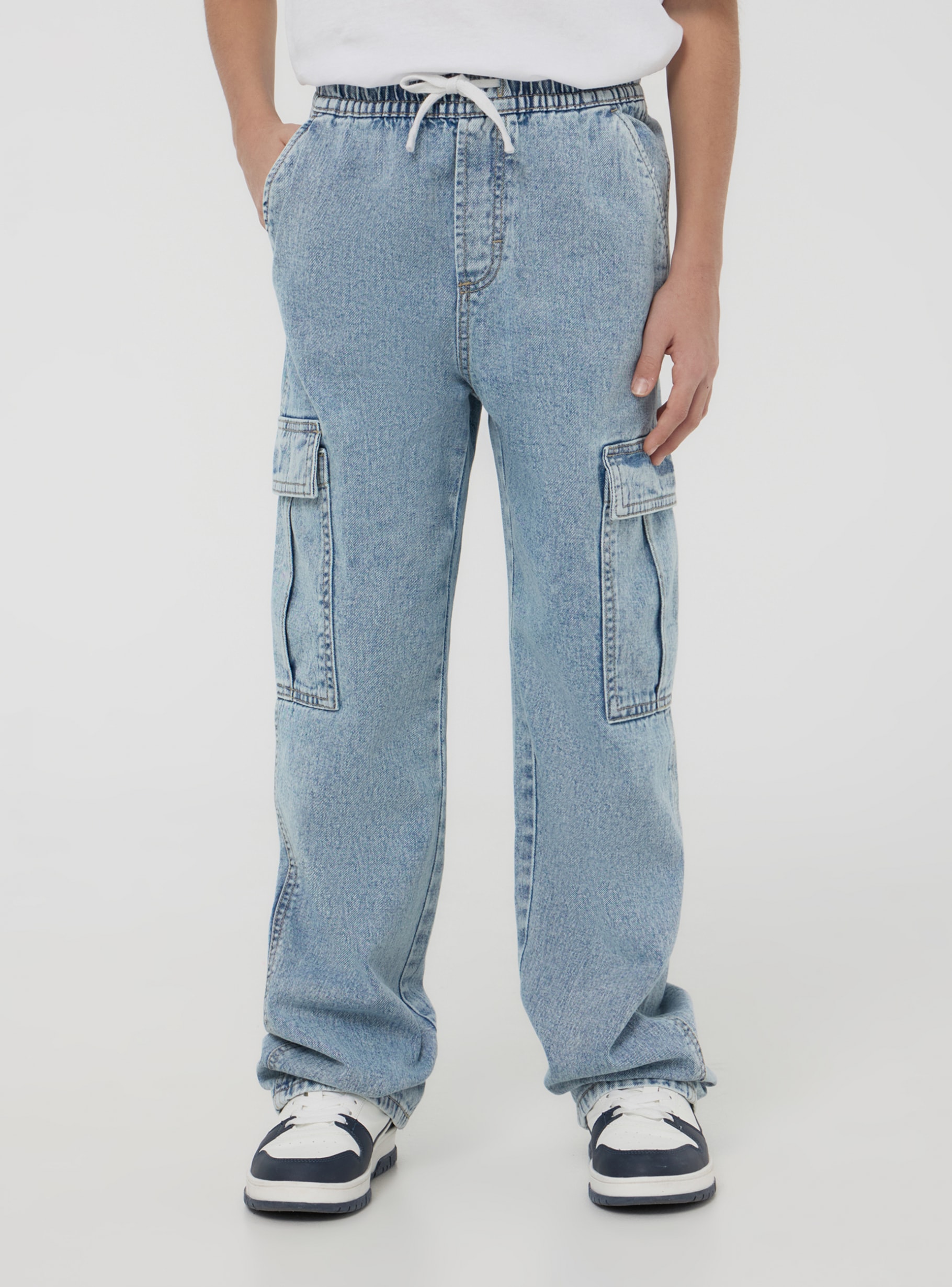 【YOURNUS】Cargo String Wide Denim Pants Flvsun Women's Cargo Pants High Waisted Baggy Cargo Jeans