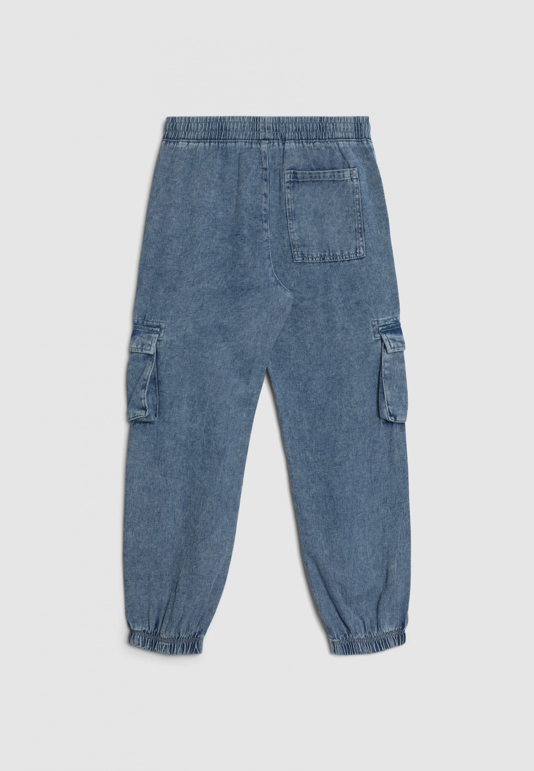 Middle blue denim Light cargo jeans with drawstring - Buy