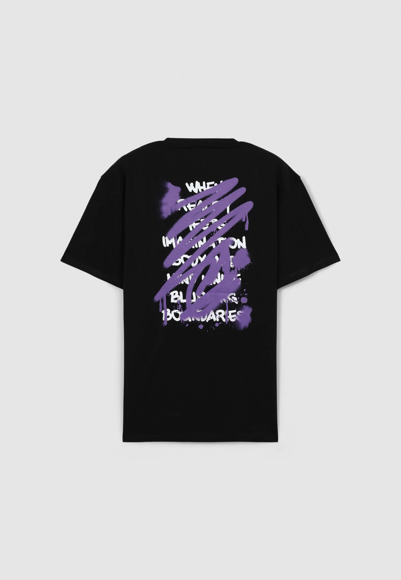 Black T-shirt with graffiti print on the front and back