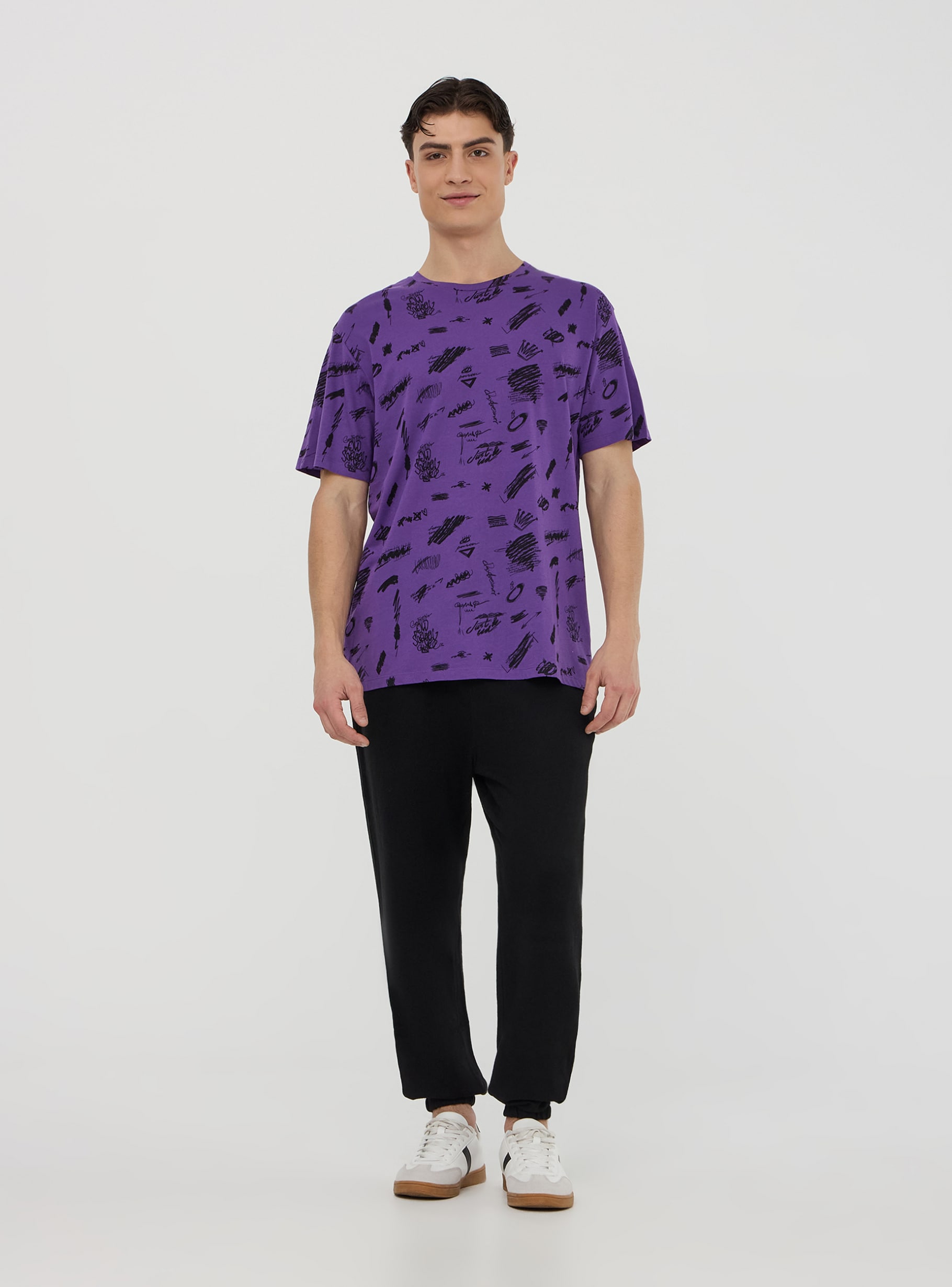 ★HYDROGEN★UNI Sorona Graffiti T-Shirt unisex Violet Koszulka z nadrukiem w stylu graffiti na całej powierzchni