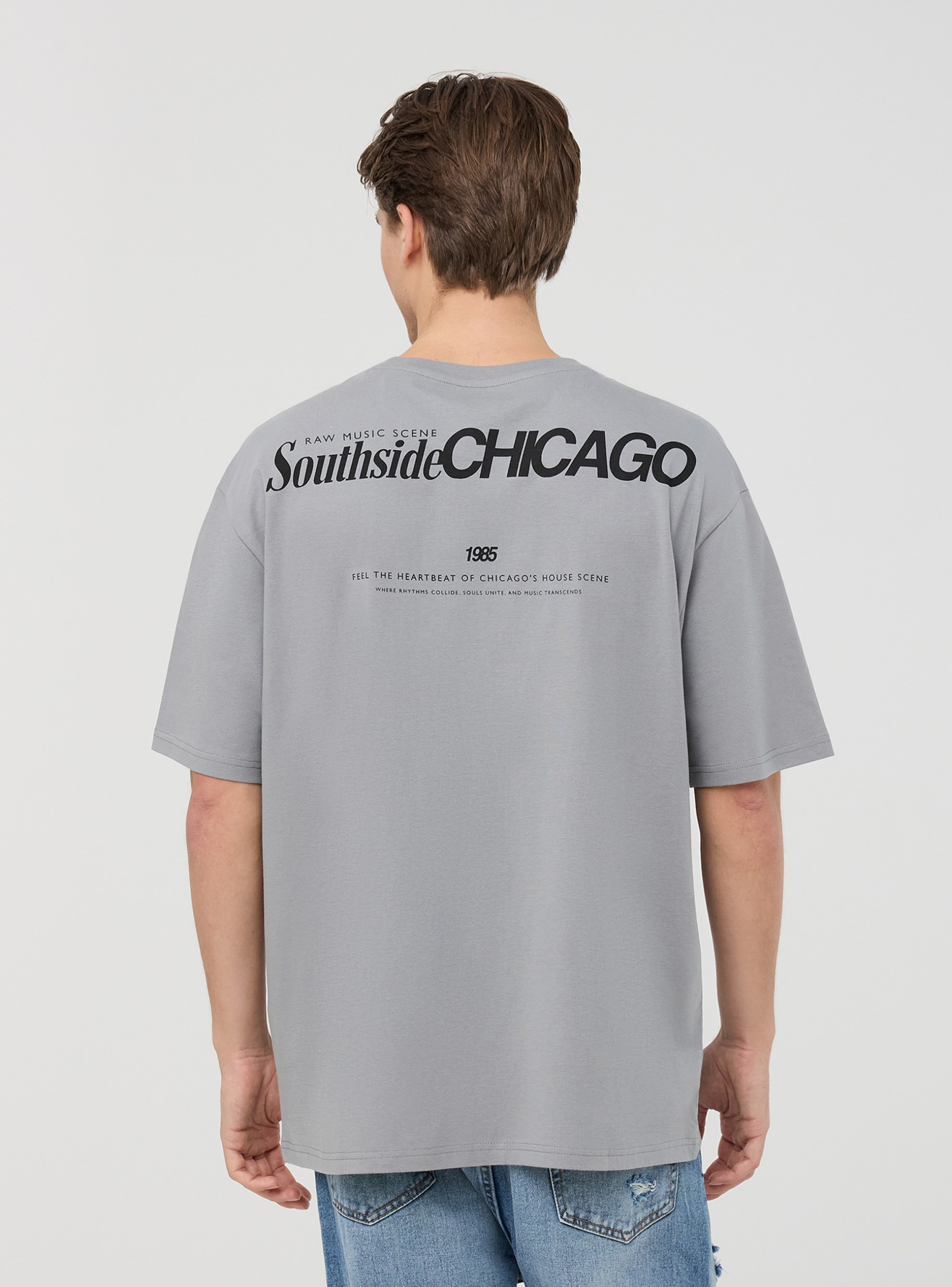 Grey lead Oversized T-shirt with front/back prints Buy Online