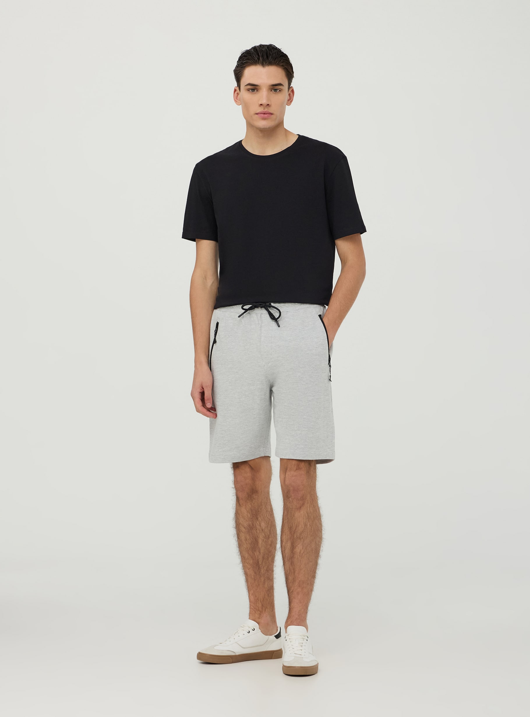 Light grey melange Technical fabric bermuda shorts with