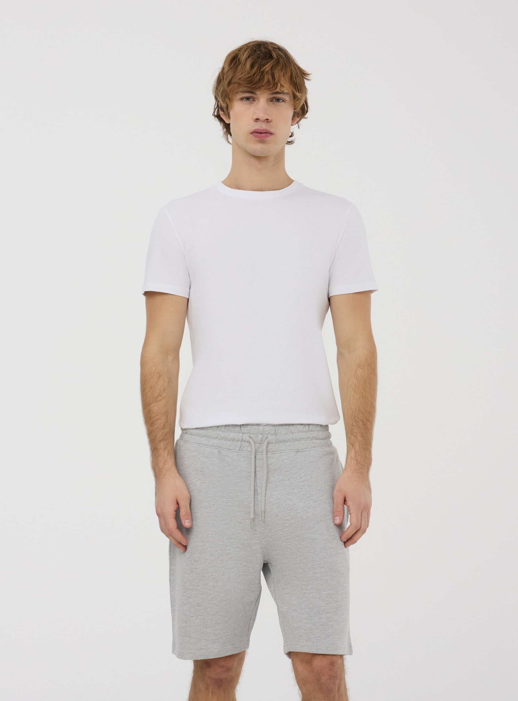 Light grey melange Solid colour tracksuit shorts with