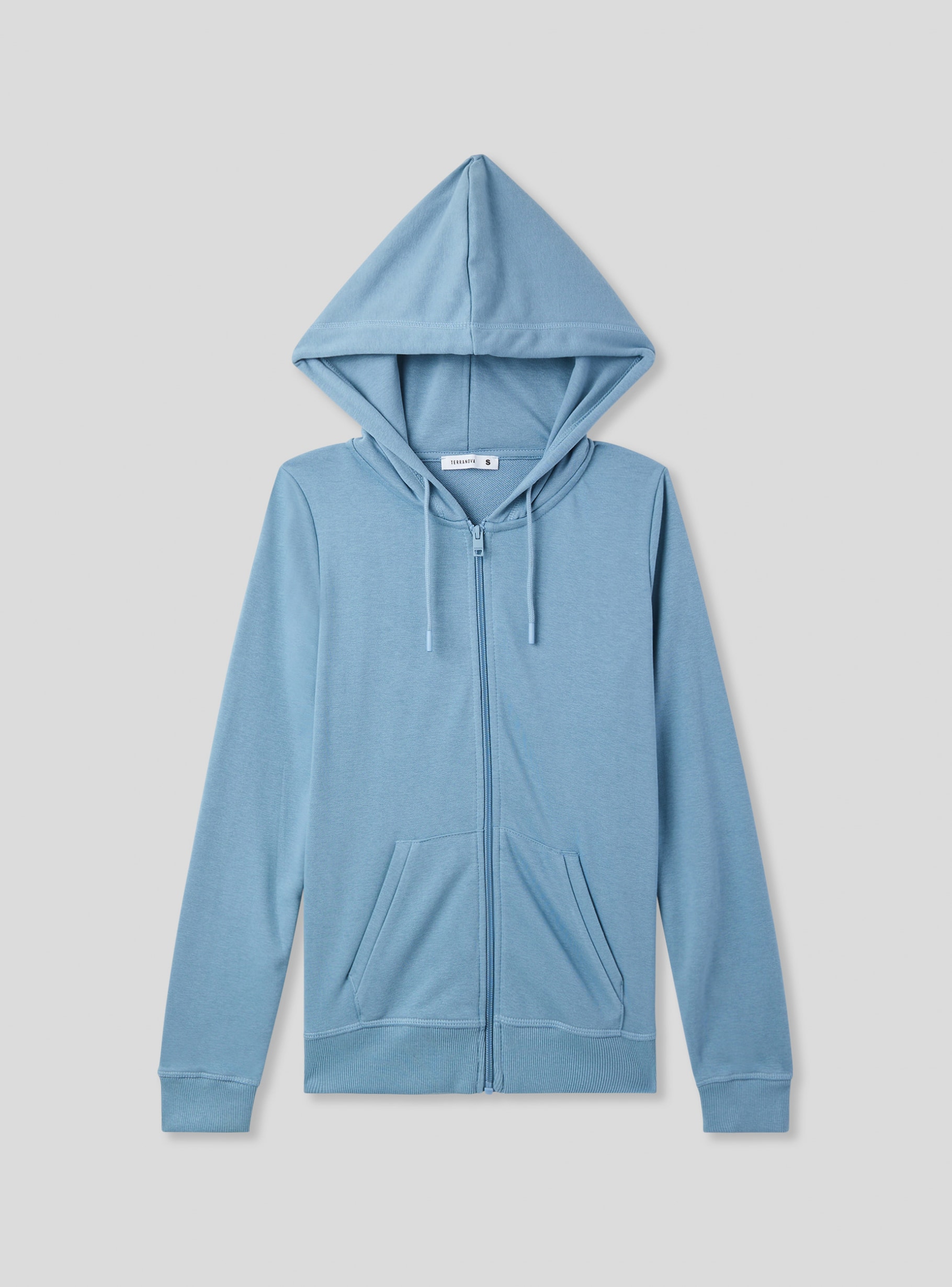 トップス SavoyClothingShop EmbloideryFreeceHoodie Blue denim Lightweight plain sweatshirt with hood