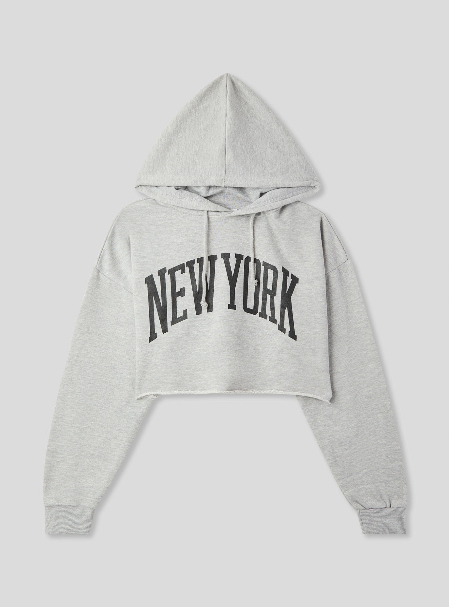 Light grey melange Cropped hoodie with New York print - Buy