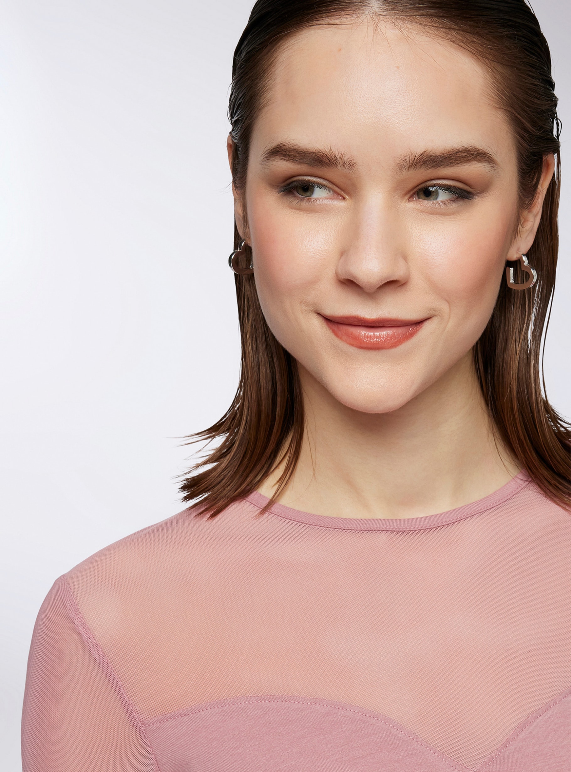 Pink dark Long sleeve T-shirt with tulle inserts - Buy