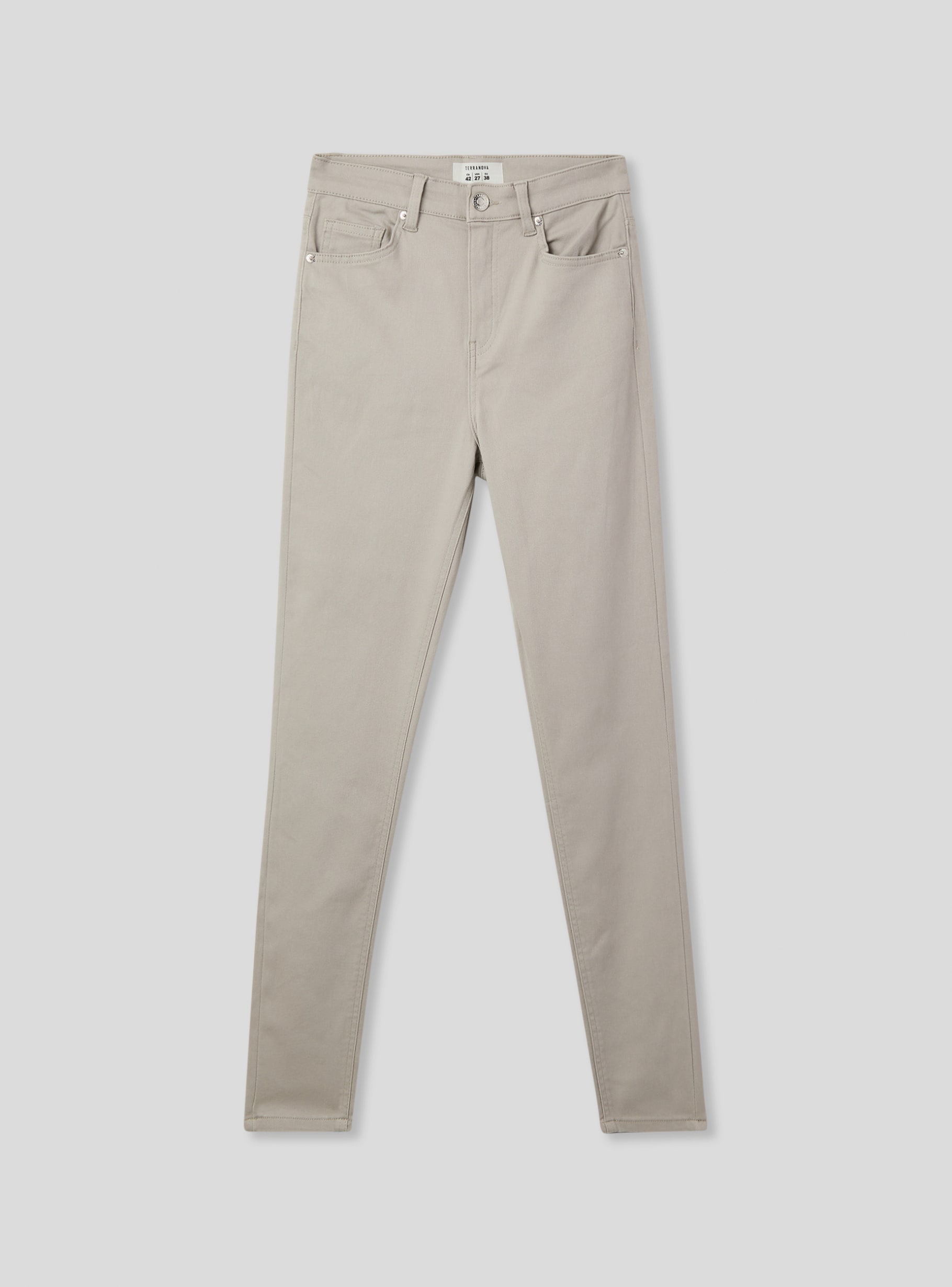 Grey light High-waisted solid colour skinny trousers - Buy