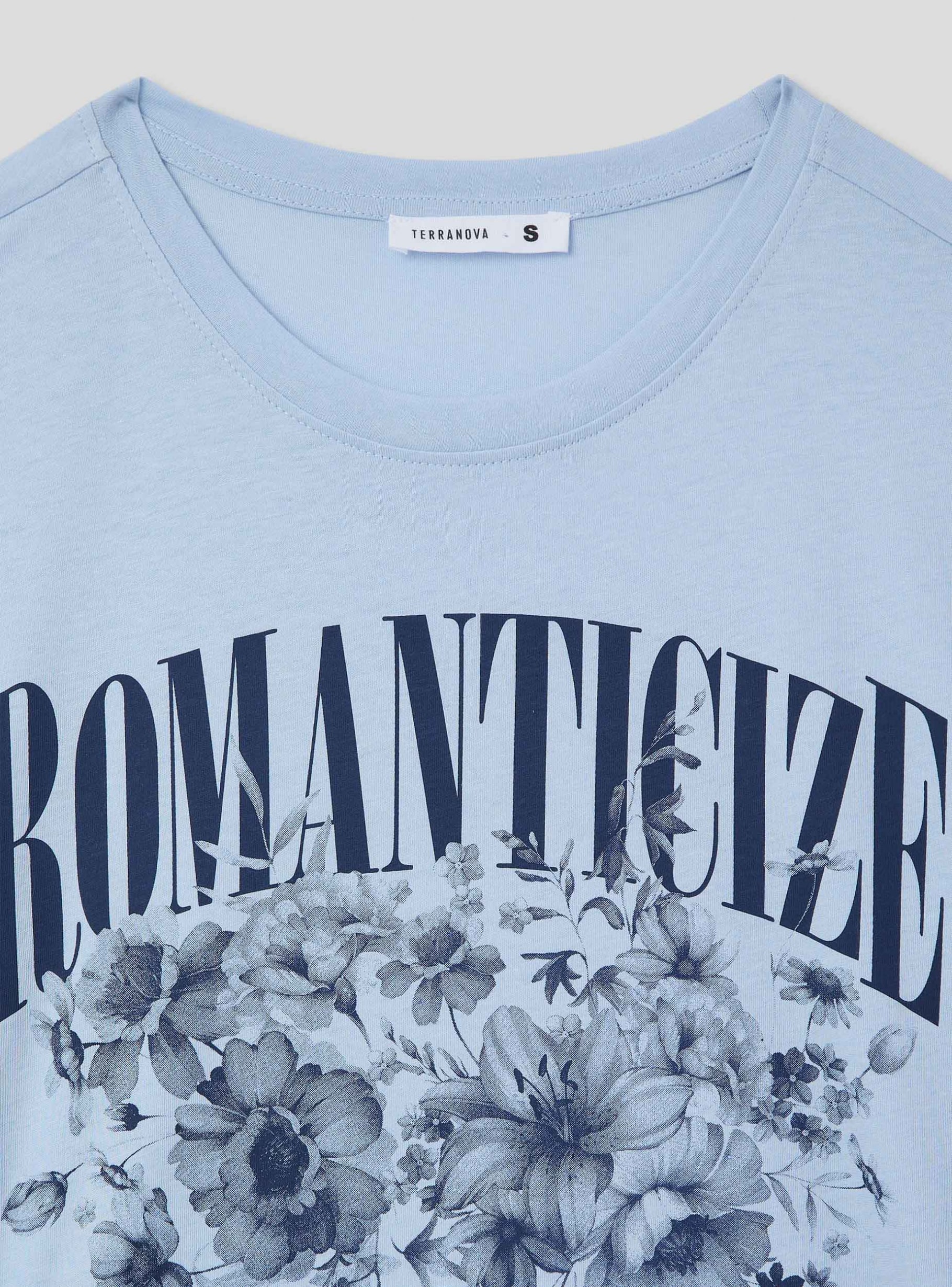 Sky-blue Wide T-shirt with slits and print - Buy Online Sky-blue Wide T-shirt with slits and print - Buy Online