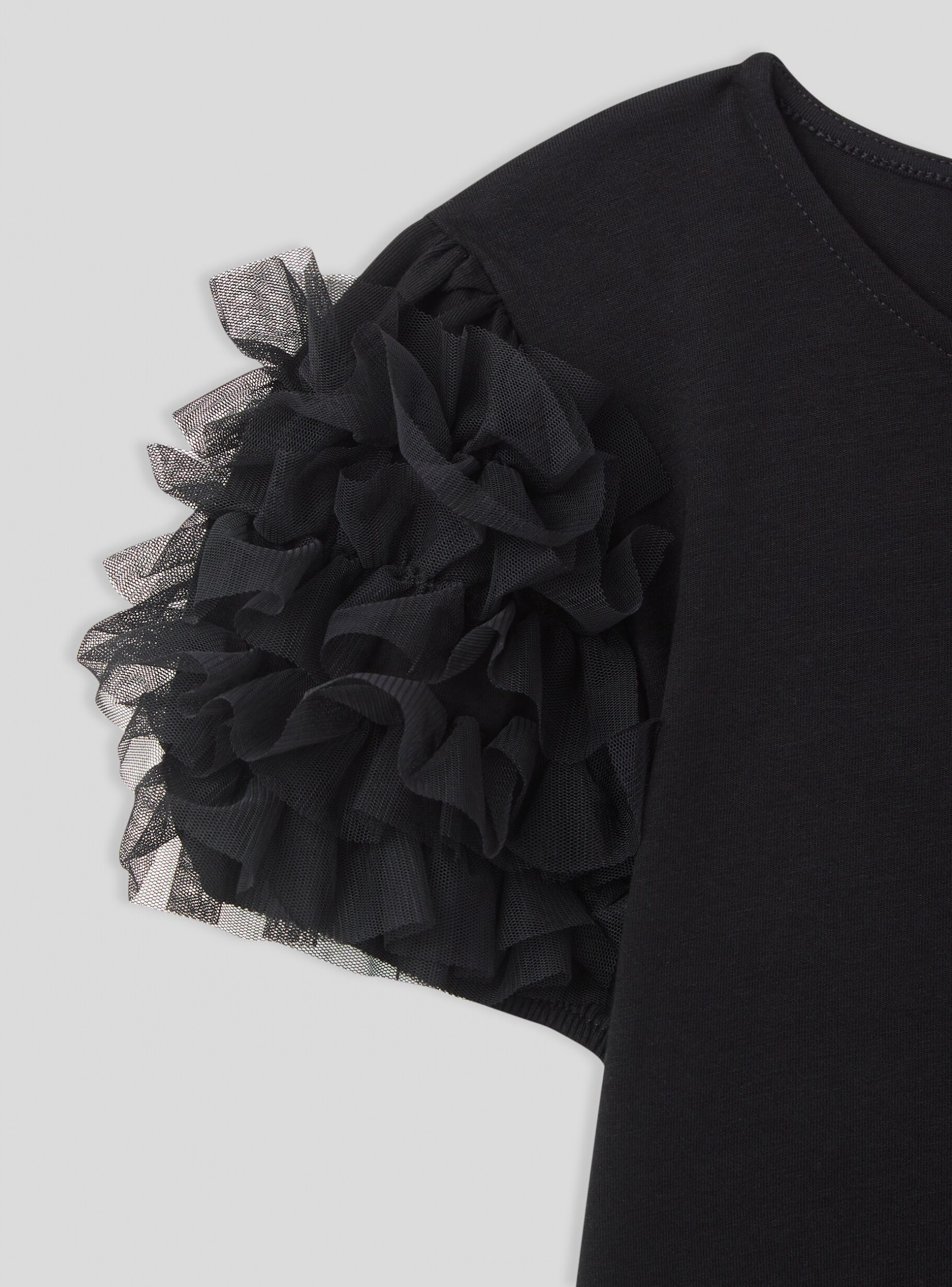 24SS BLACK RIBBON TULLE RAGLAN SHIRT Ganni Shirt Ribbon Tulle