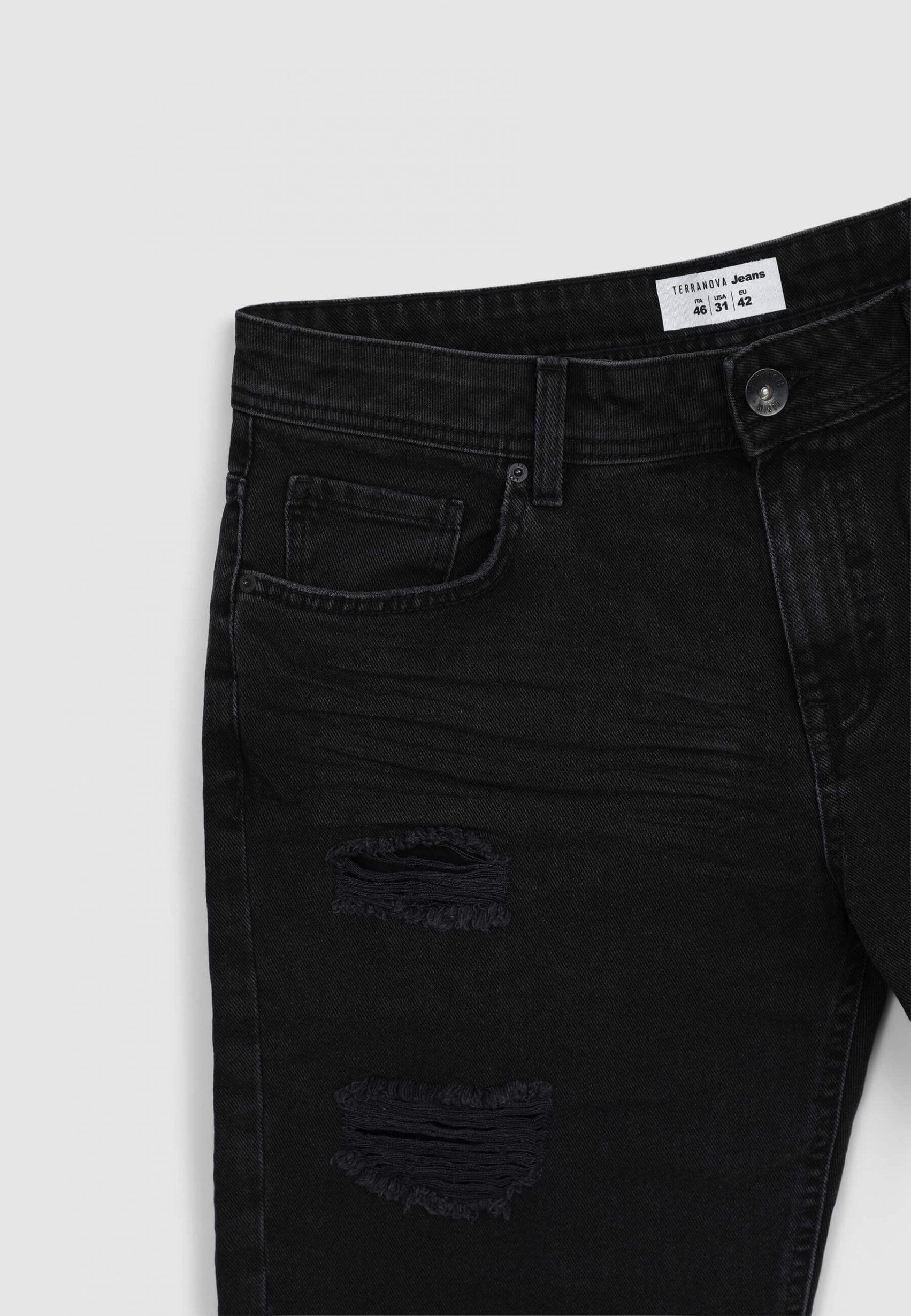 denim black Frayed denim Bermuda shorts with rips - Buy