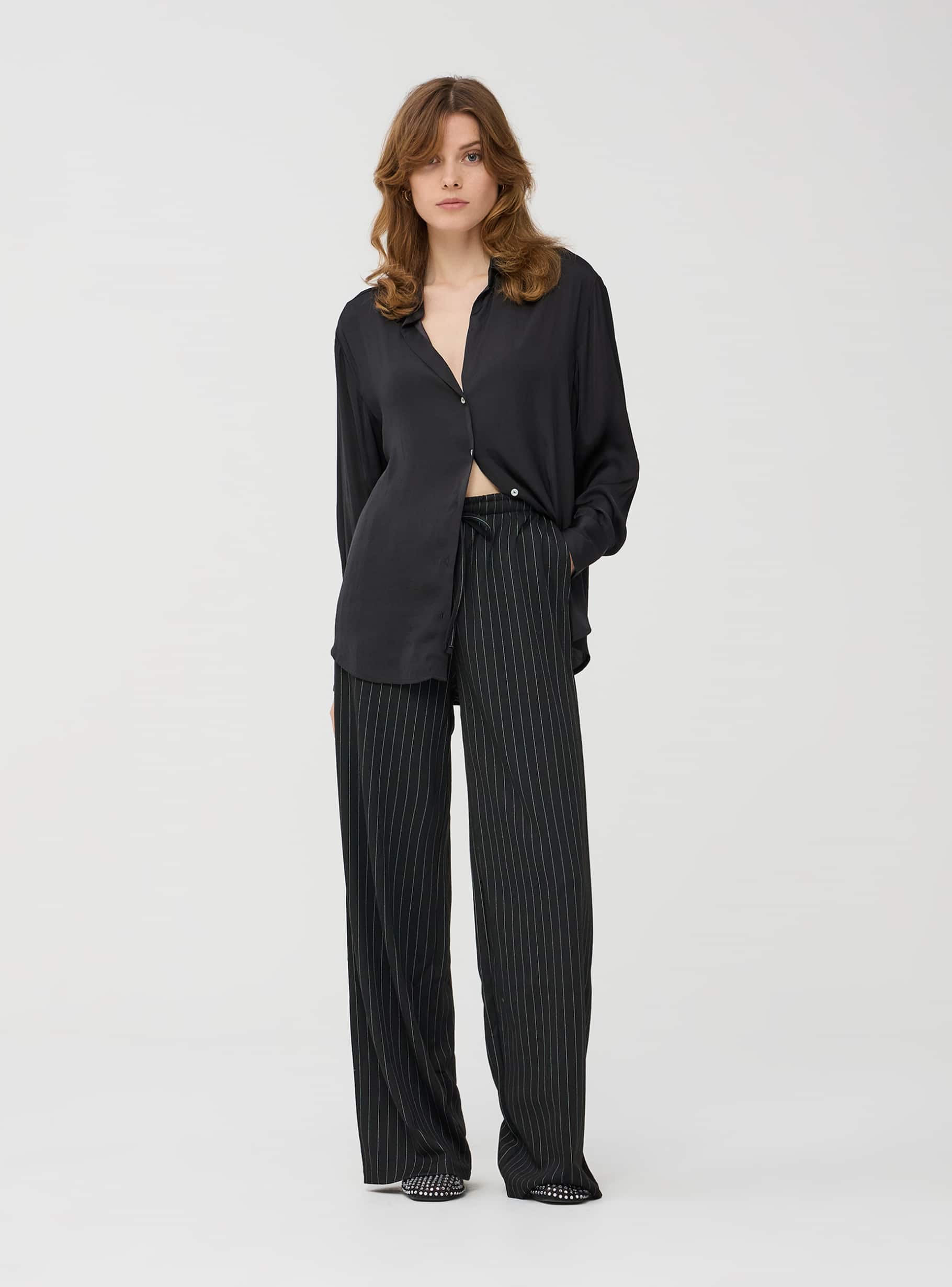 Black pinstripe trousers ladies discount