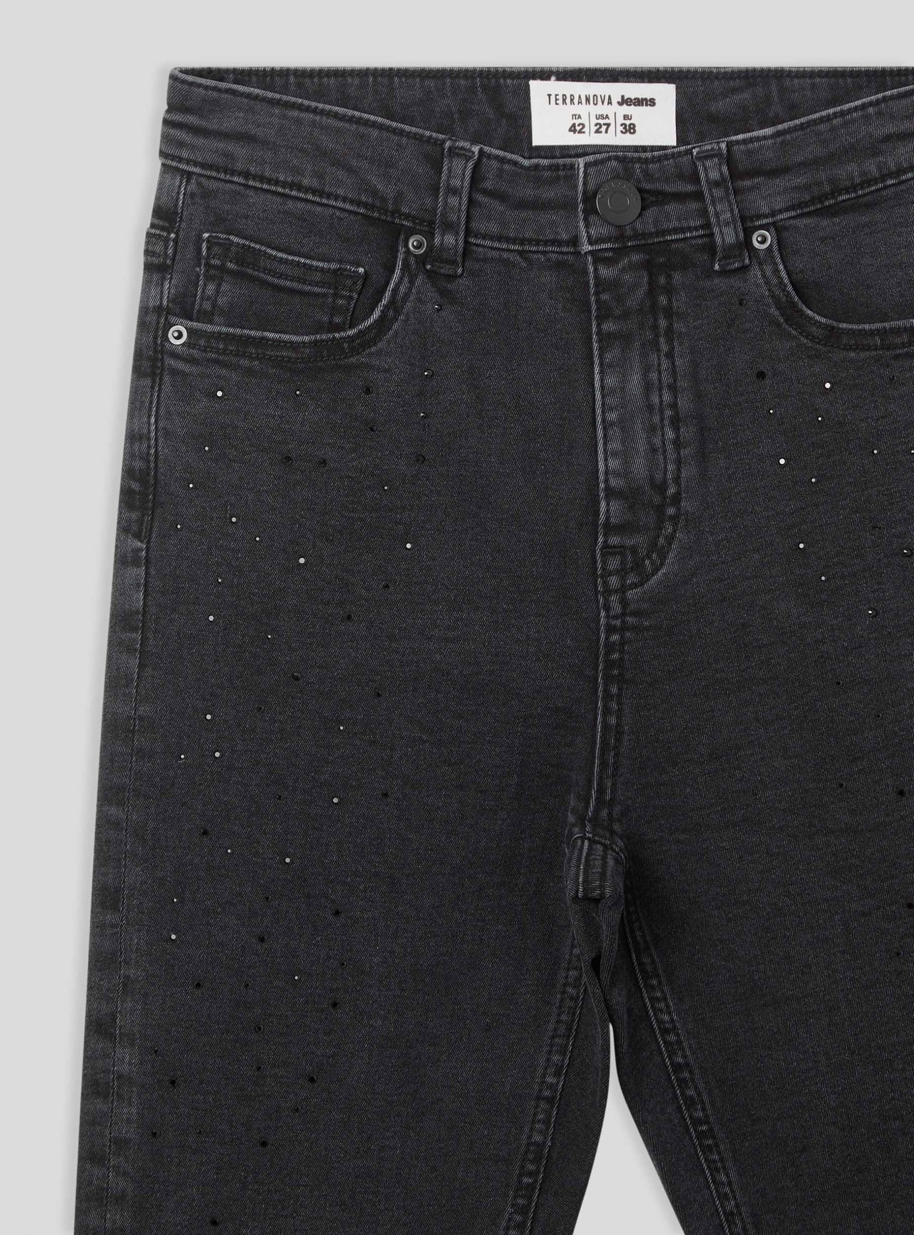 denim black Skinny jeans with side rhinestones - Buy Online