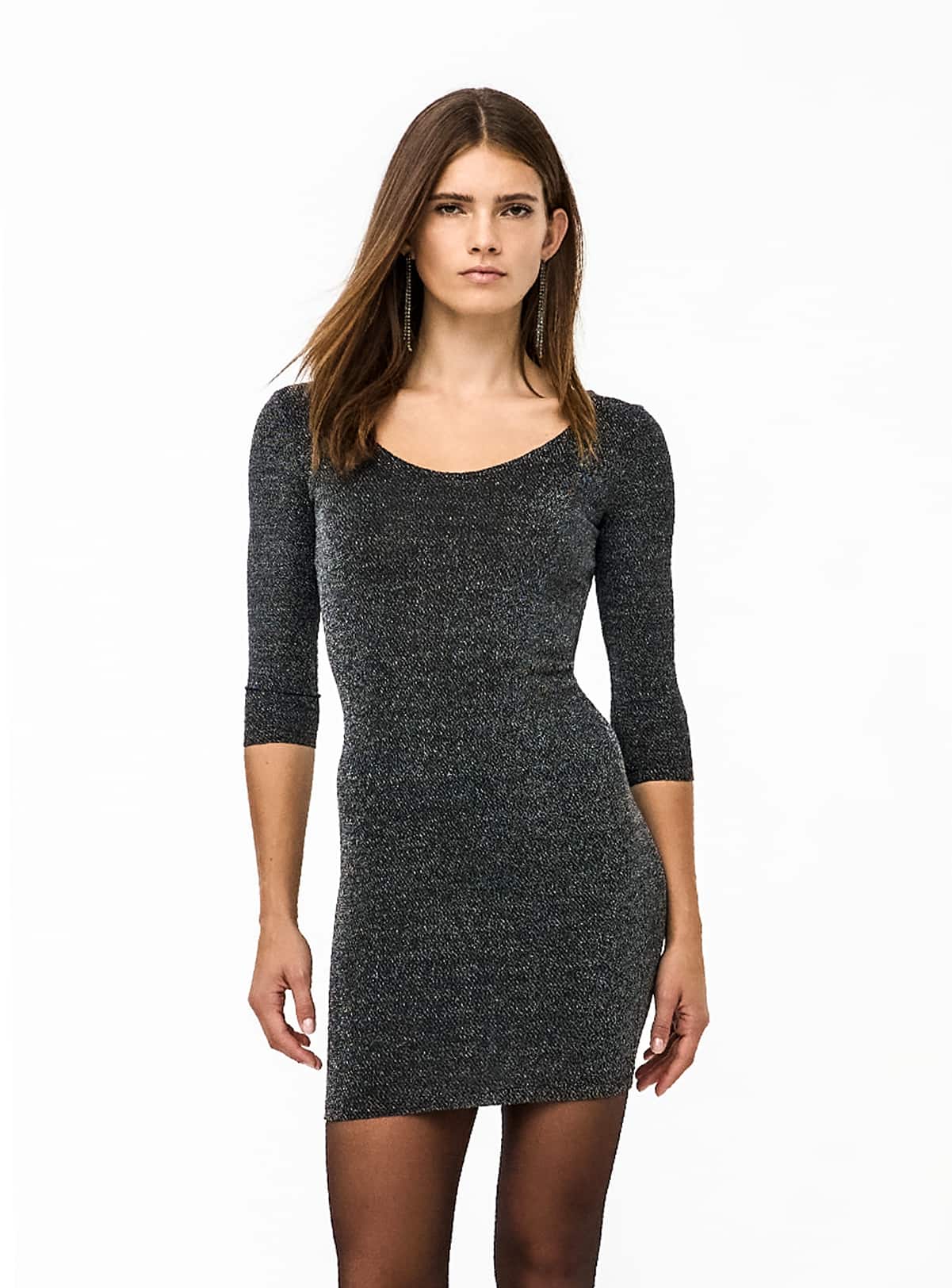 Silver Lurex bodycon dress with long sleeves Buy Online Terranova