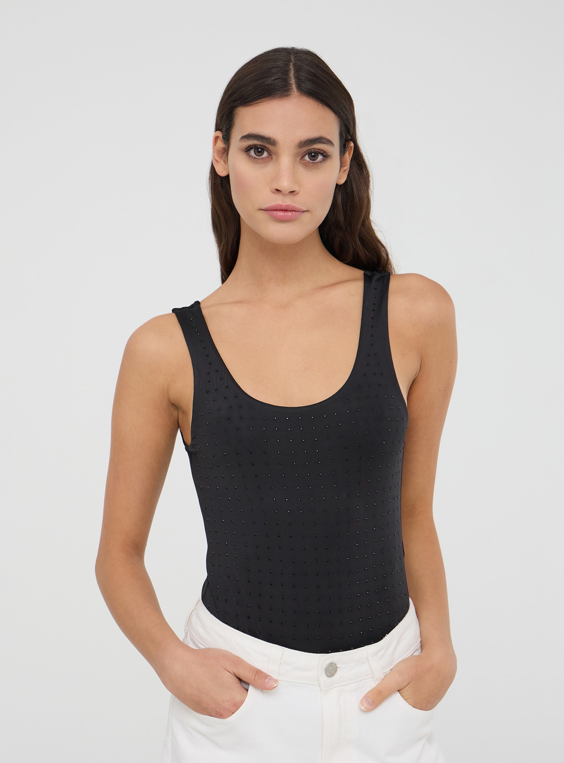 Black Tank top body with rhinestones - Buy Online | Terranova
