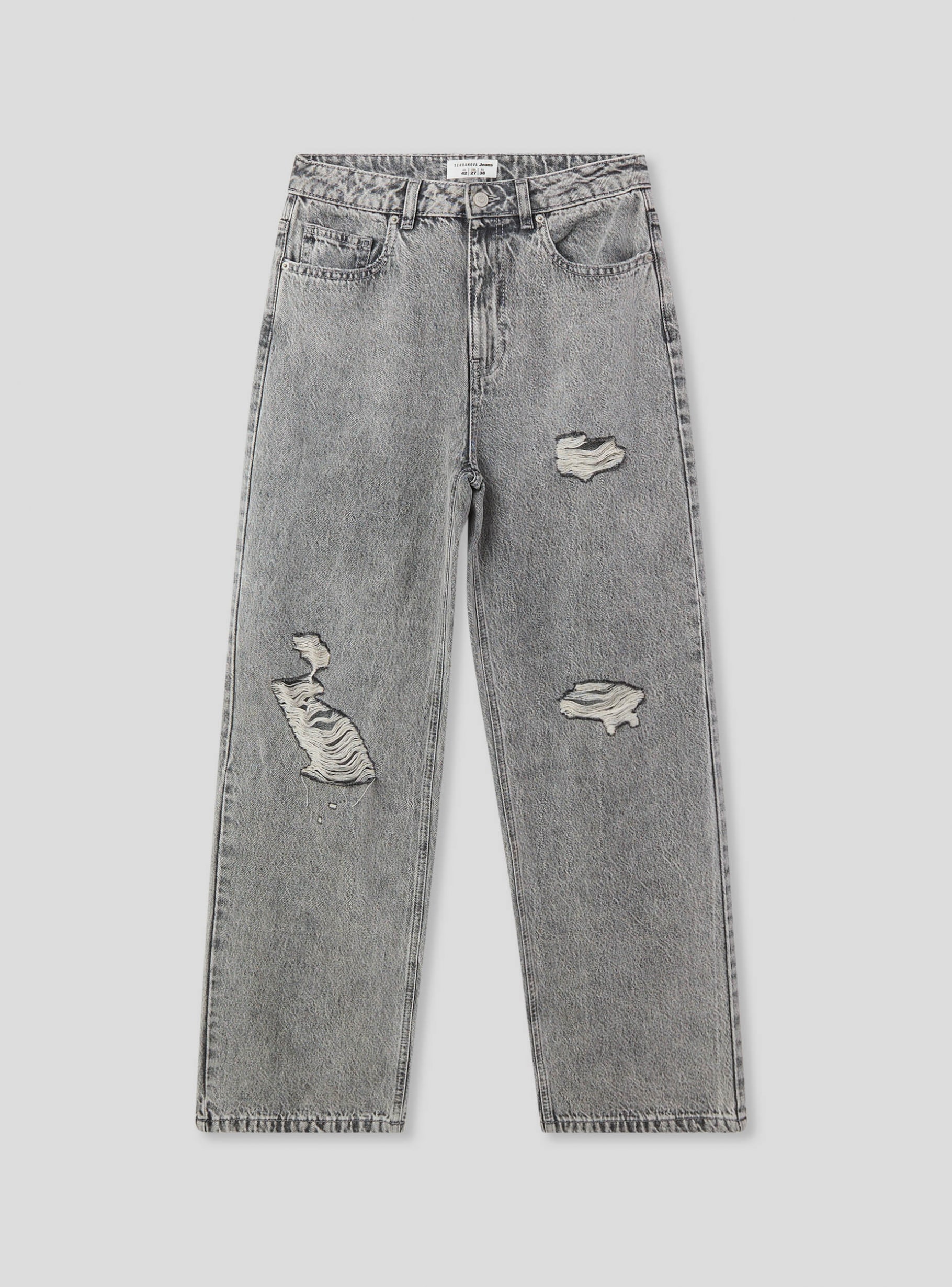 Denim grey Wide-leg jeans with large rips - Buy Online