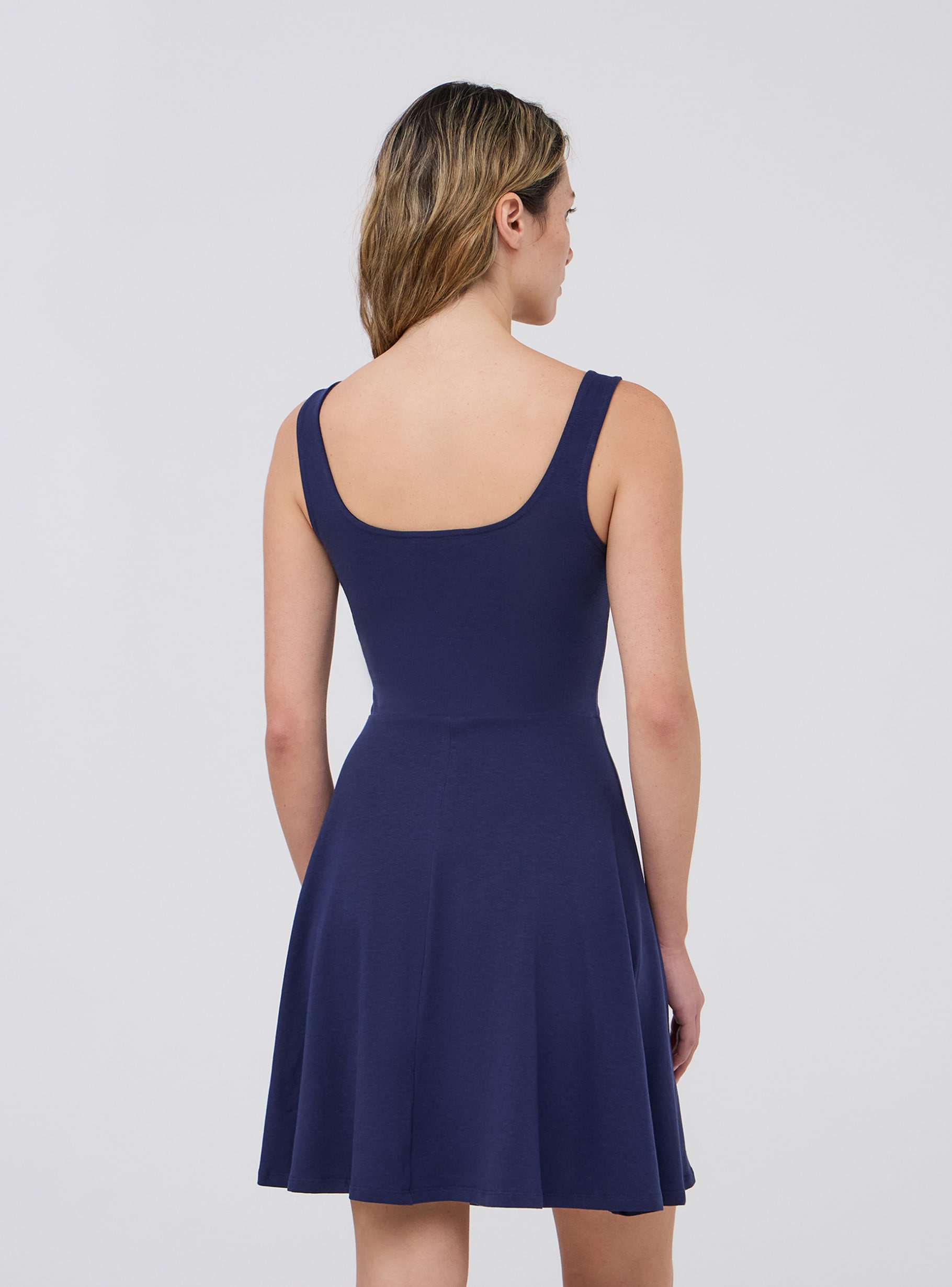 Blue dark Skater dress with square neckline - Buy Online