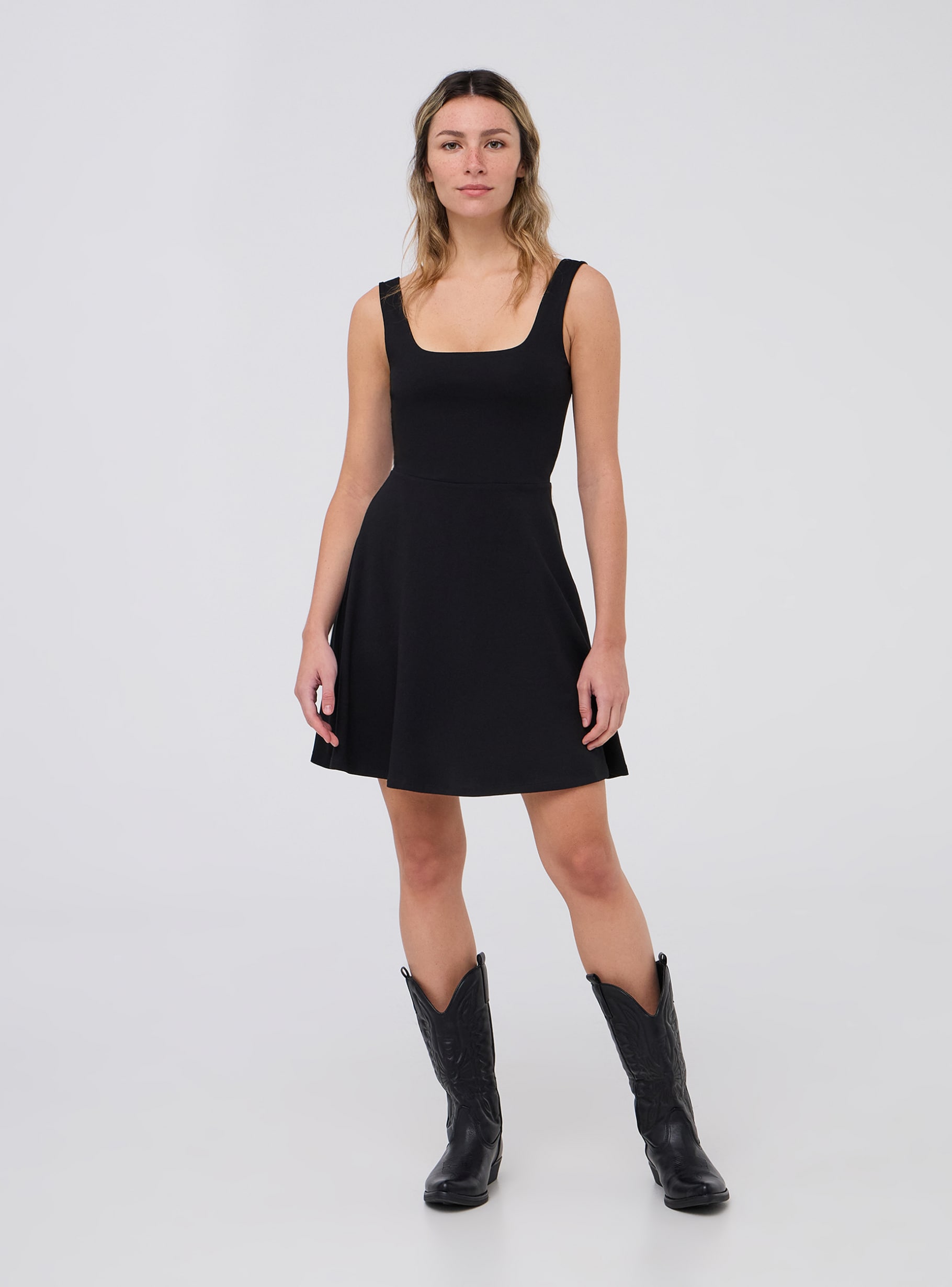 Black Skater dress with square neckline - Buy Online | Terranova