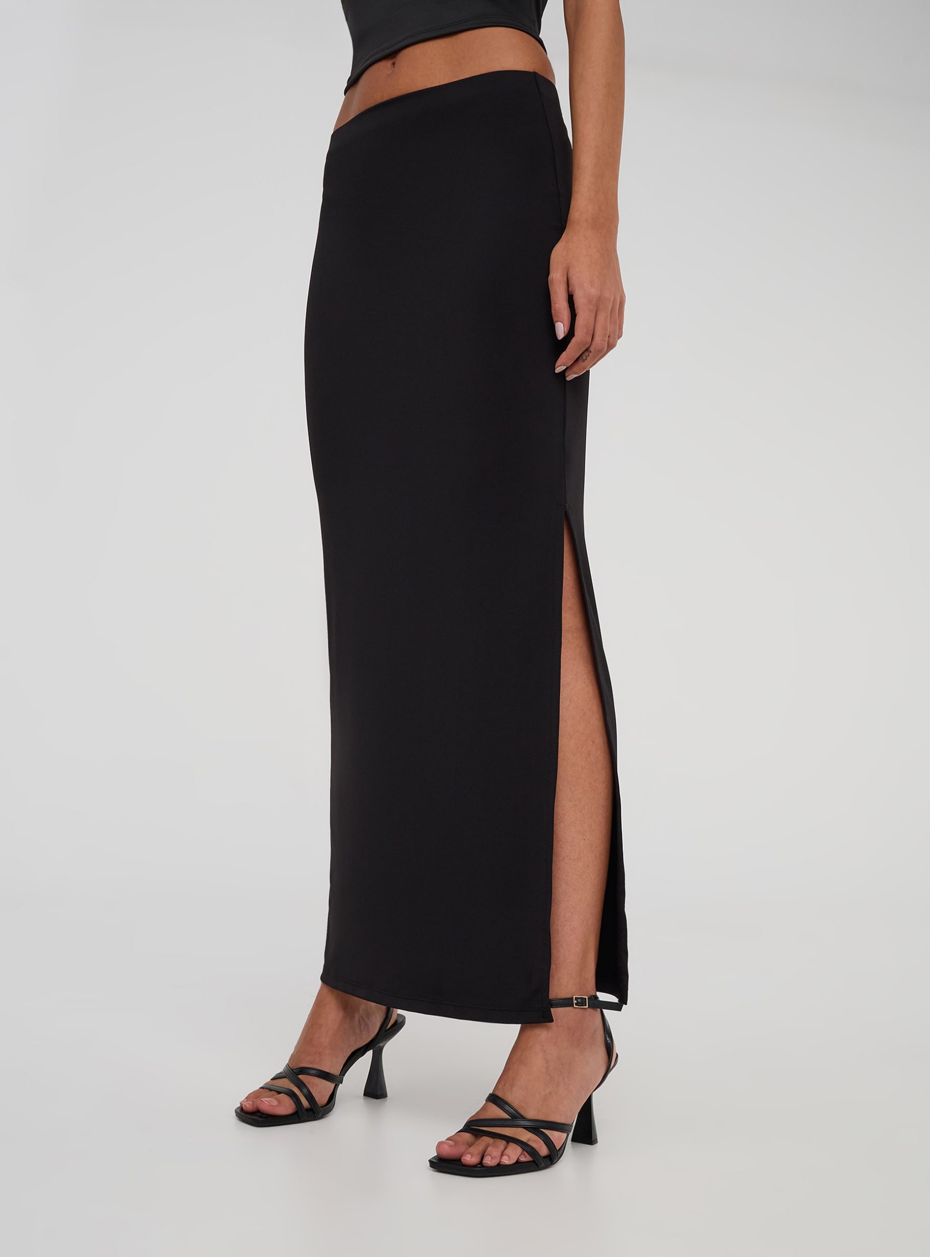 スカート DEEP SLIT LONG SKIRT BLACK Black Deep Slit A Line Maxi Skirt