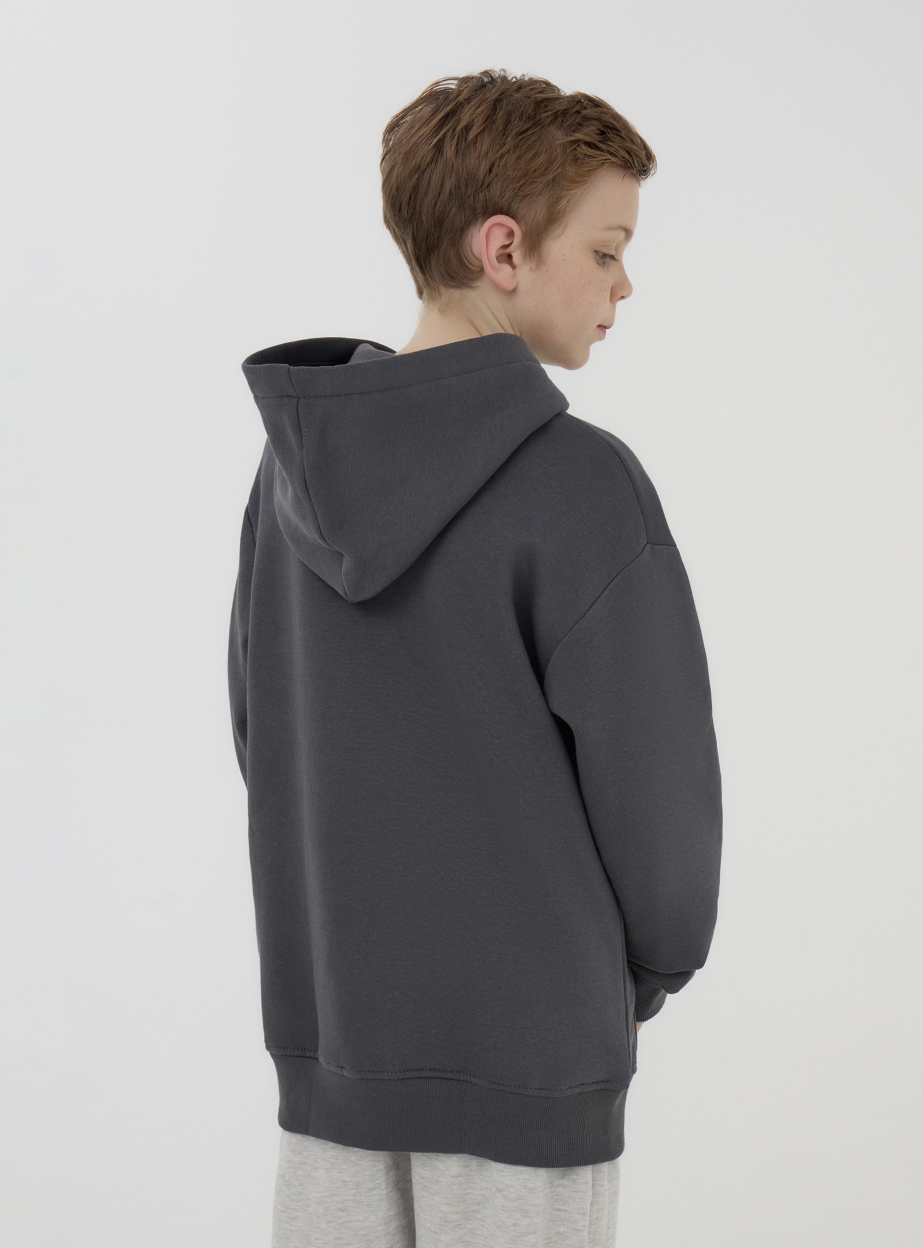 Gunmetal grey Hoodie with hood and sports lettering - Buy Online