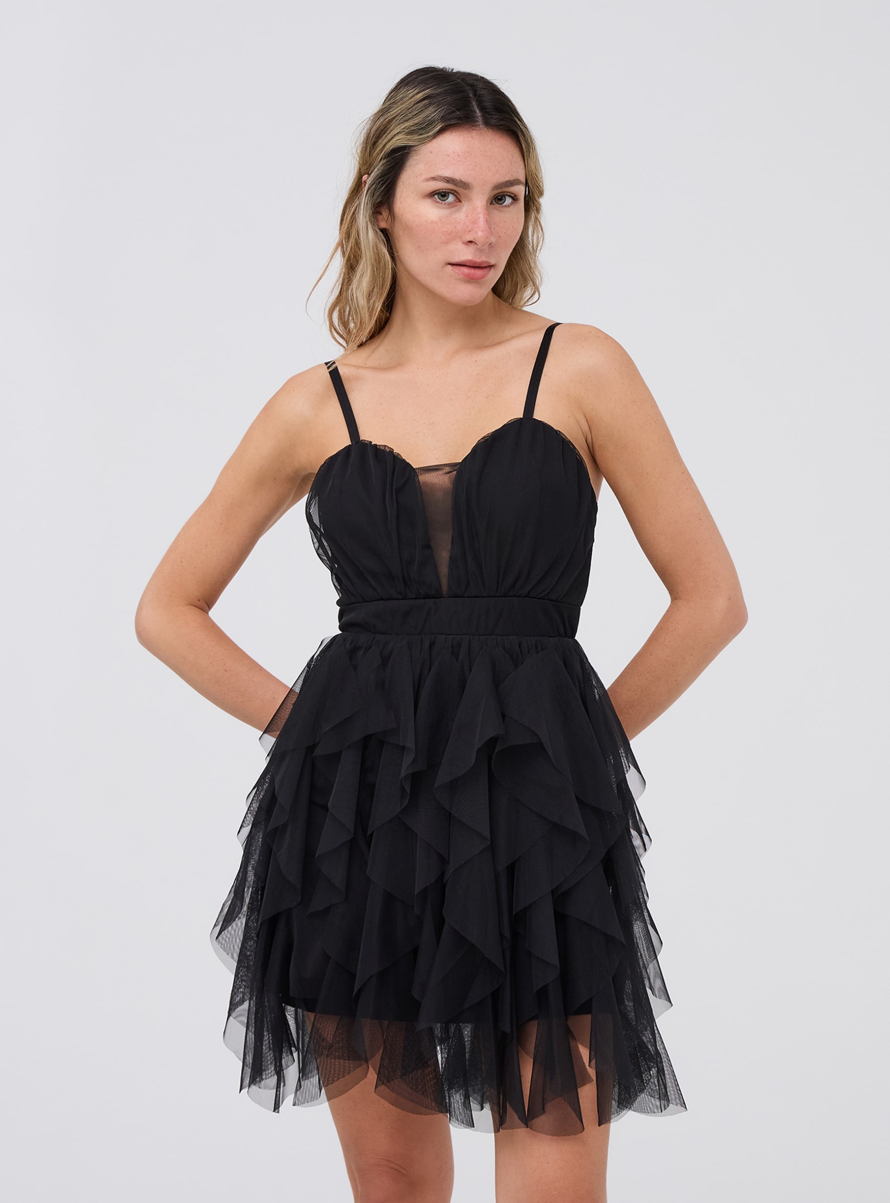 Black Short tulle dress with ruffles - Buy Online | Terranova