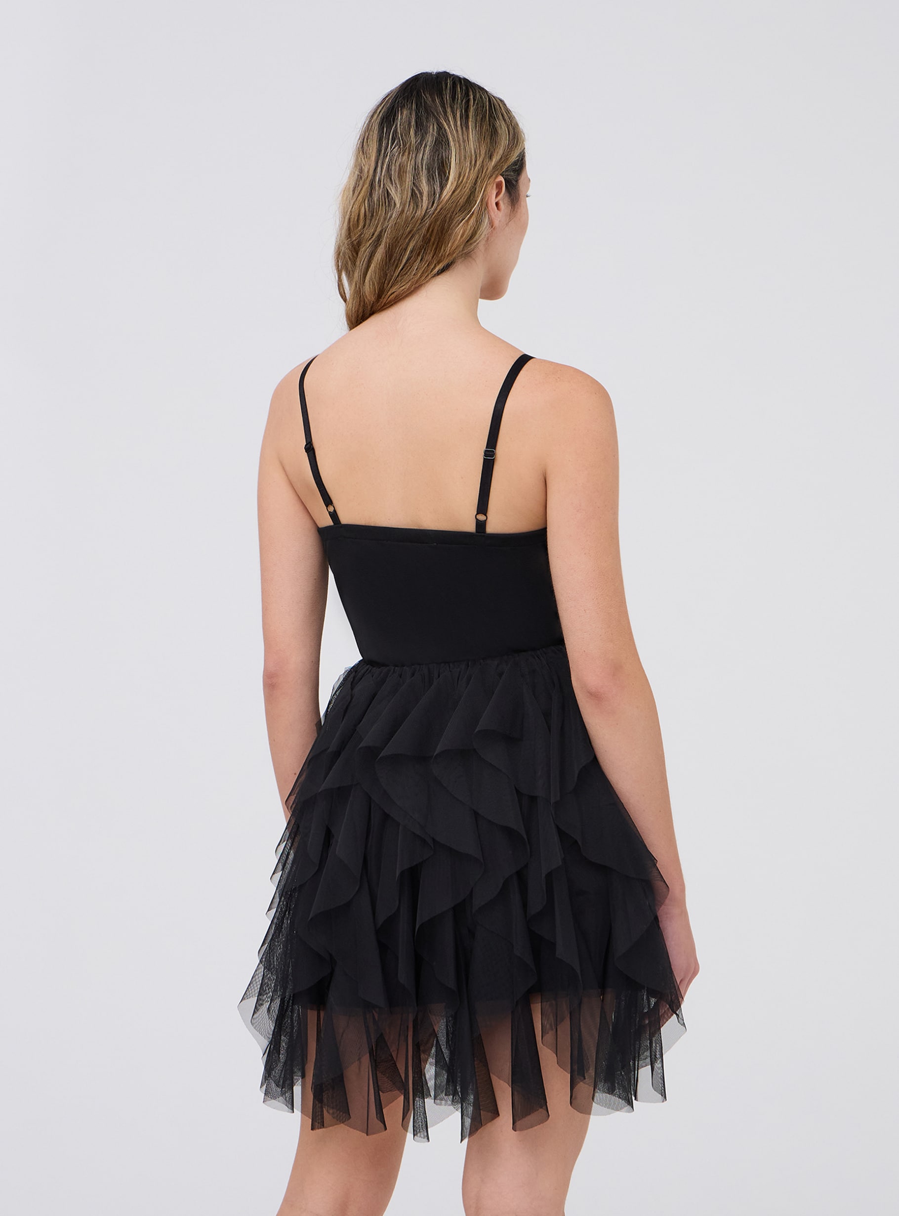Black Short tulle dress with ruffles - Buy Online | Terranova