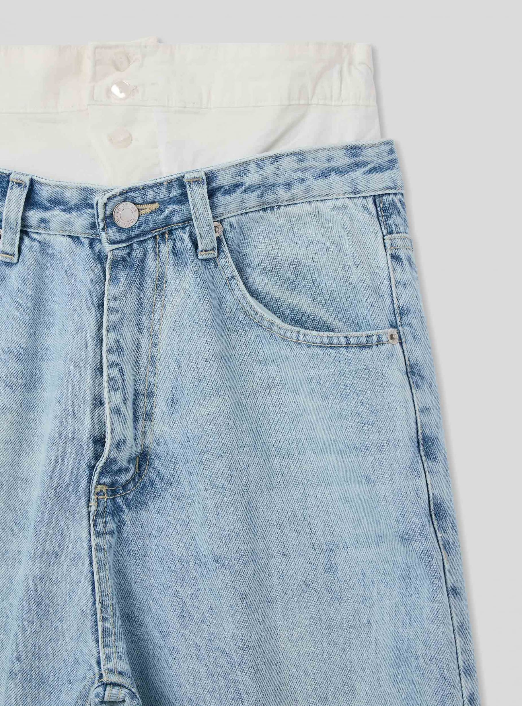Light blue denim Baggy jeans with a double waistband - Buy
