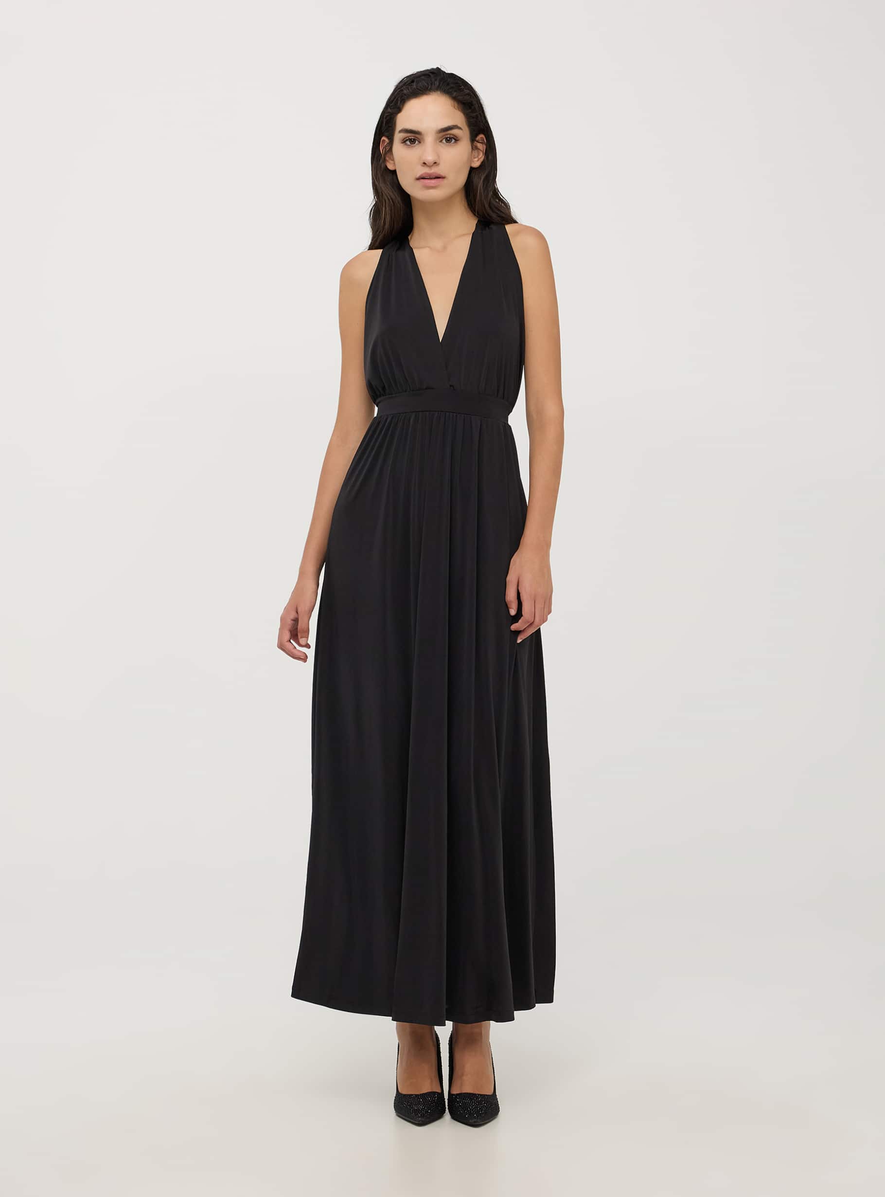 Vestito lungo con treccia sul retro Nero Acquista Online Terranova