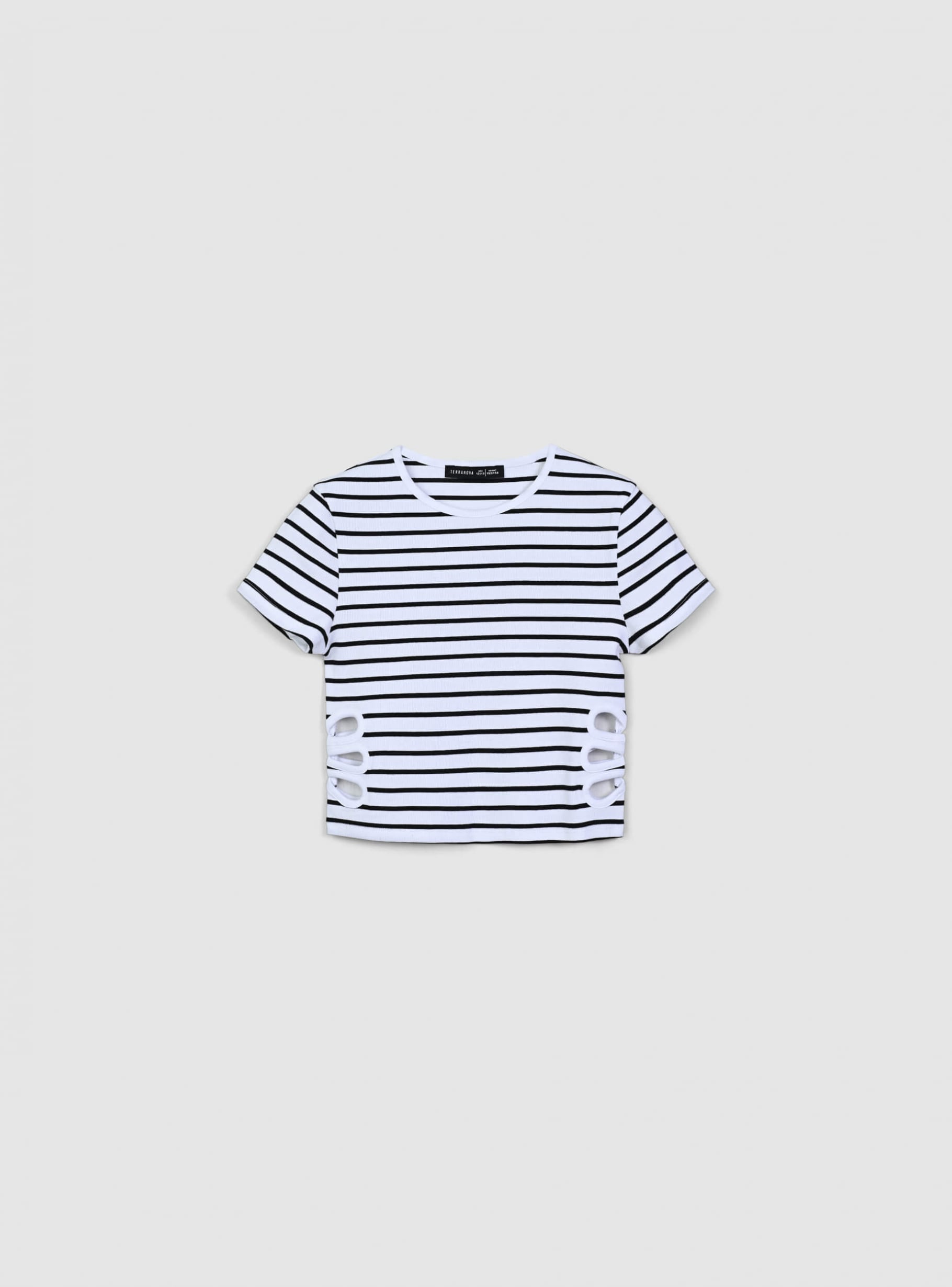Var black Striped cropped T-shirt with cut-out details - Buy