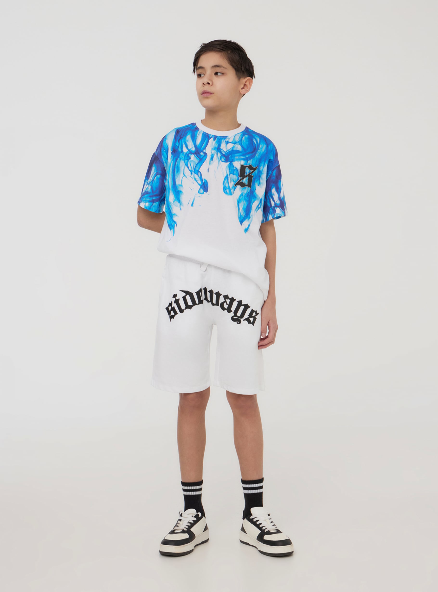 Optical white Tracksuit shorts with Gothic-style lettering