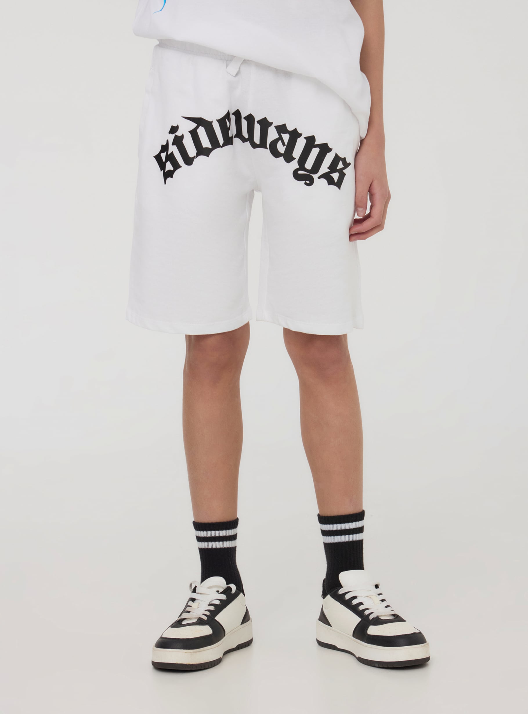 Optical white Gothic style printed sweat shorts - Buy Online