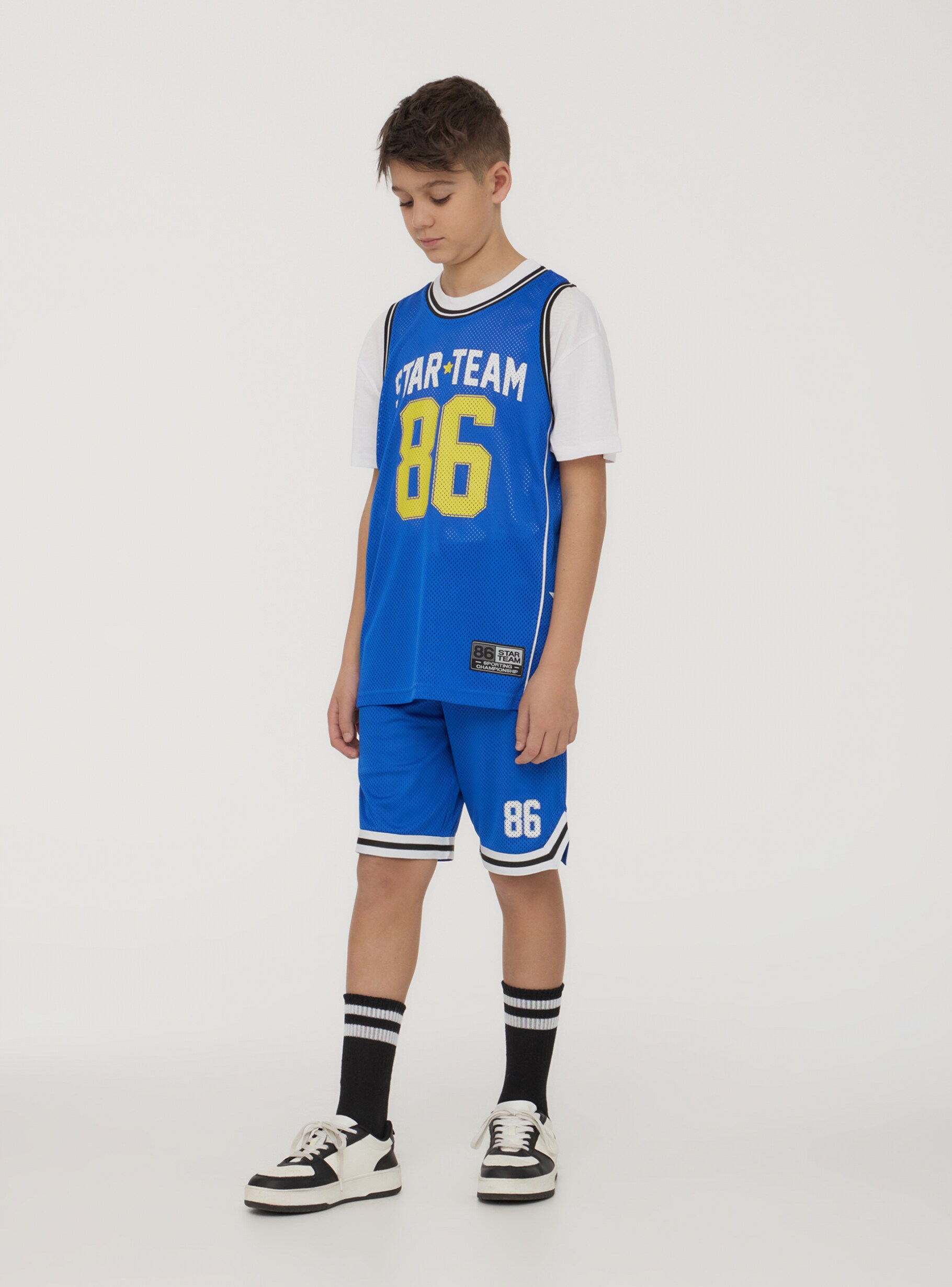 パンツ SAND SOUND Mesh Basketball Pants Sky Blue Mesh Basketball Shorts - Blue / Yellow / White Stripe