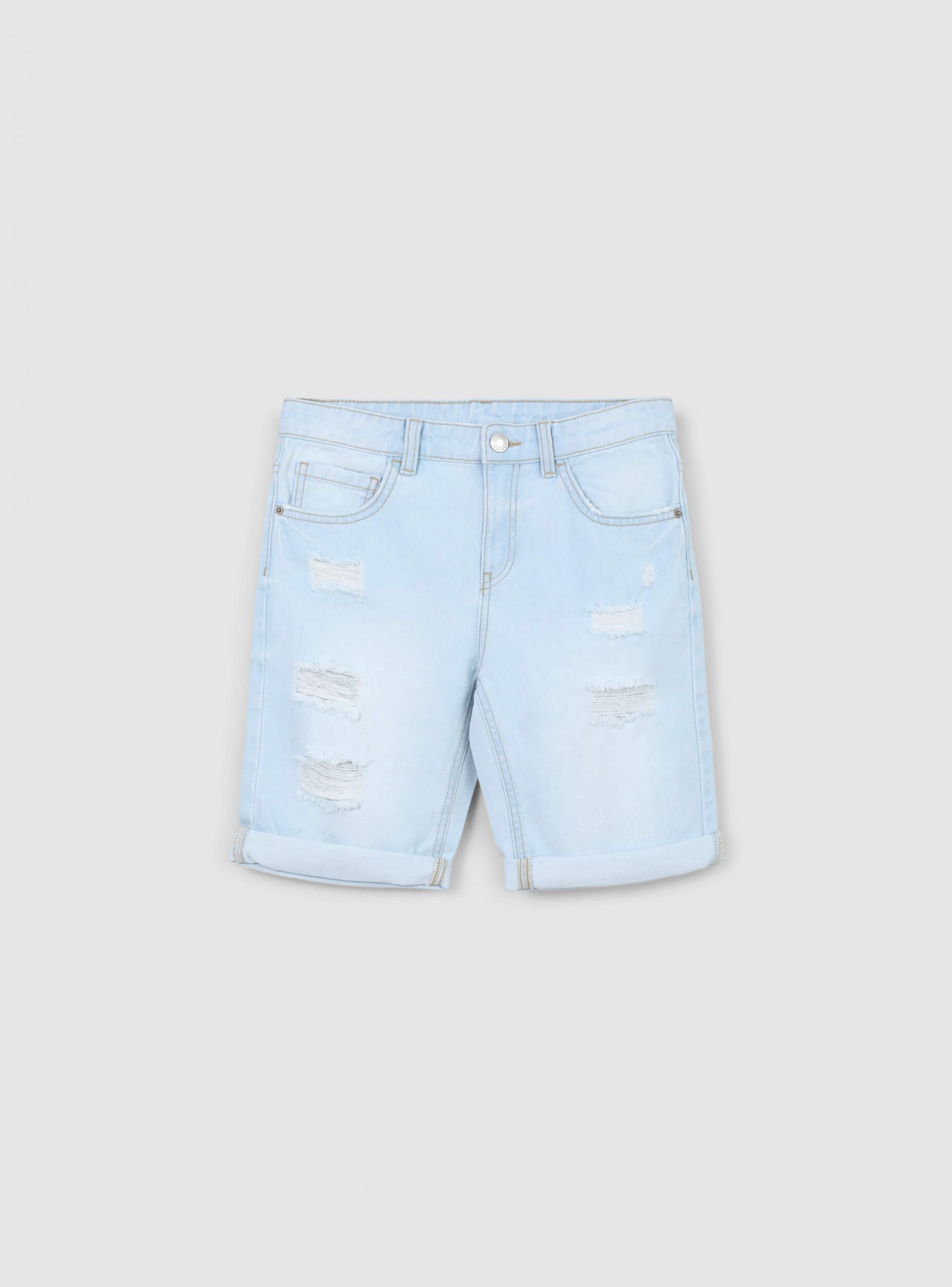 Light blue denim Light denim shorts with rips - Buy Online