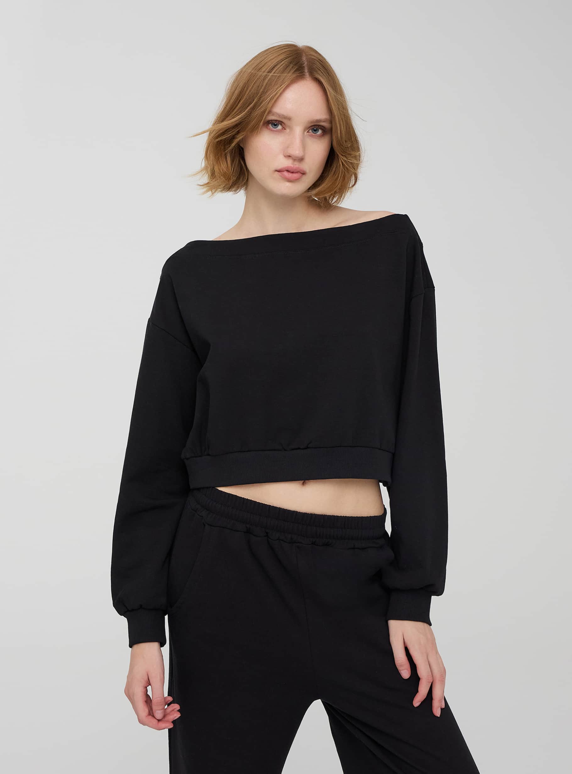Black Oversized boat neck sweatshirt Buy Online Terranova