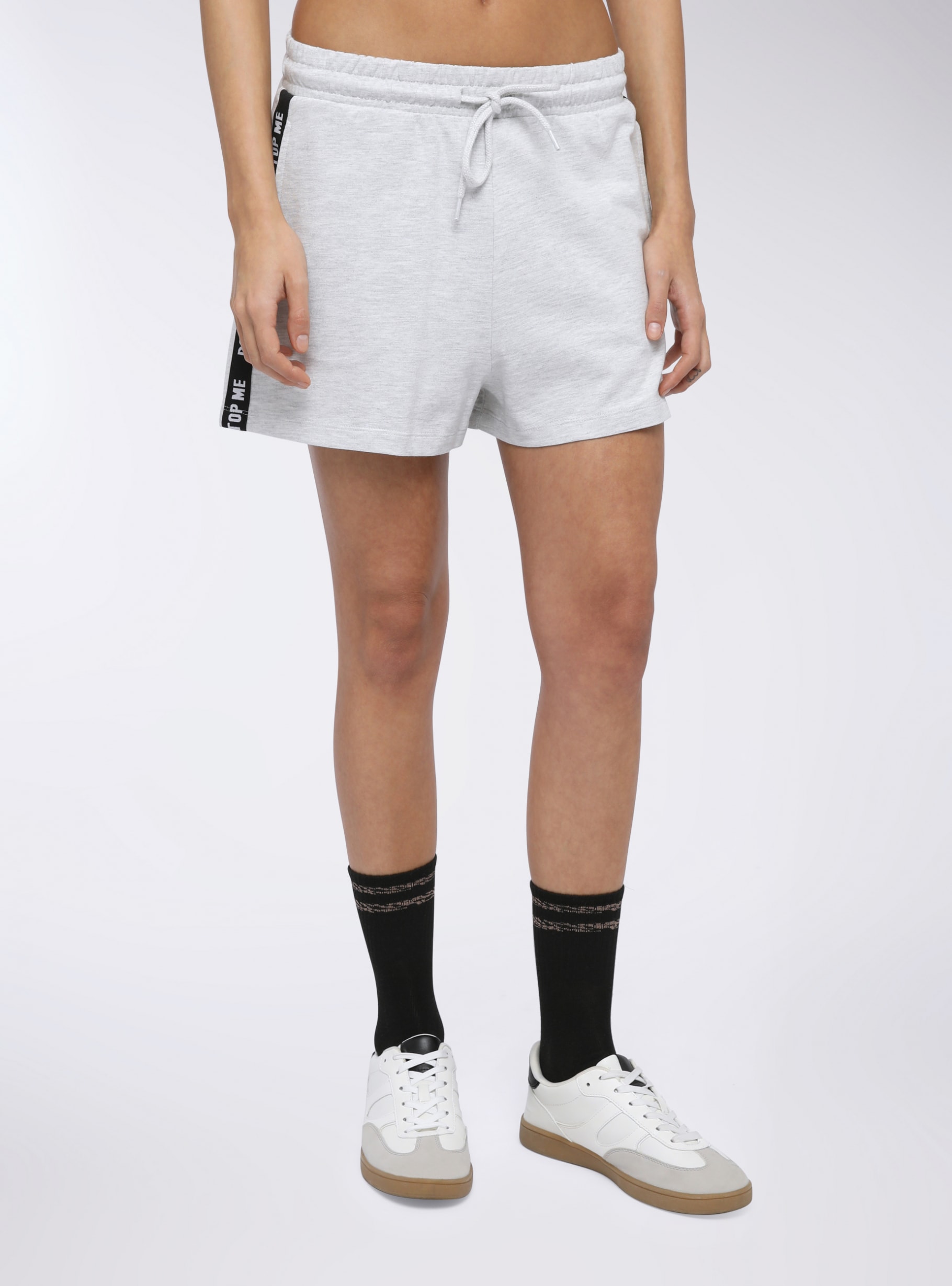 Light grey melange Tracksuit shorts with side stripes and